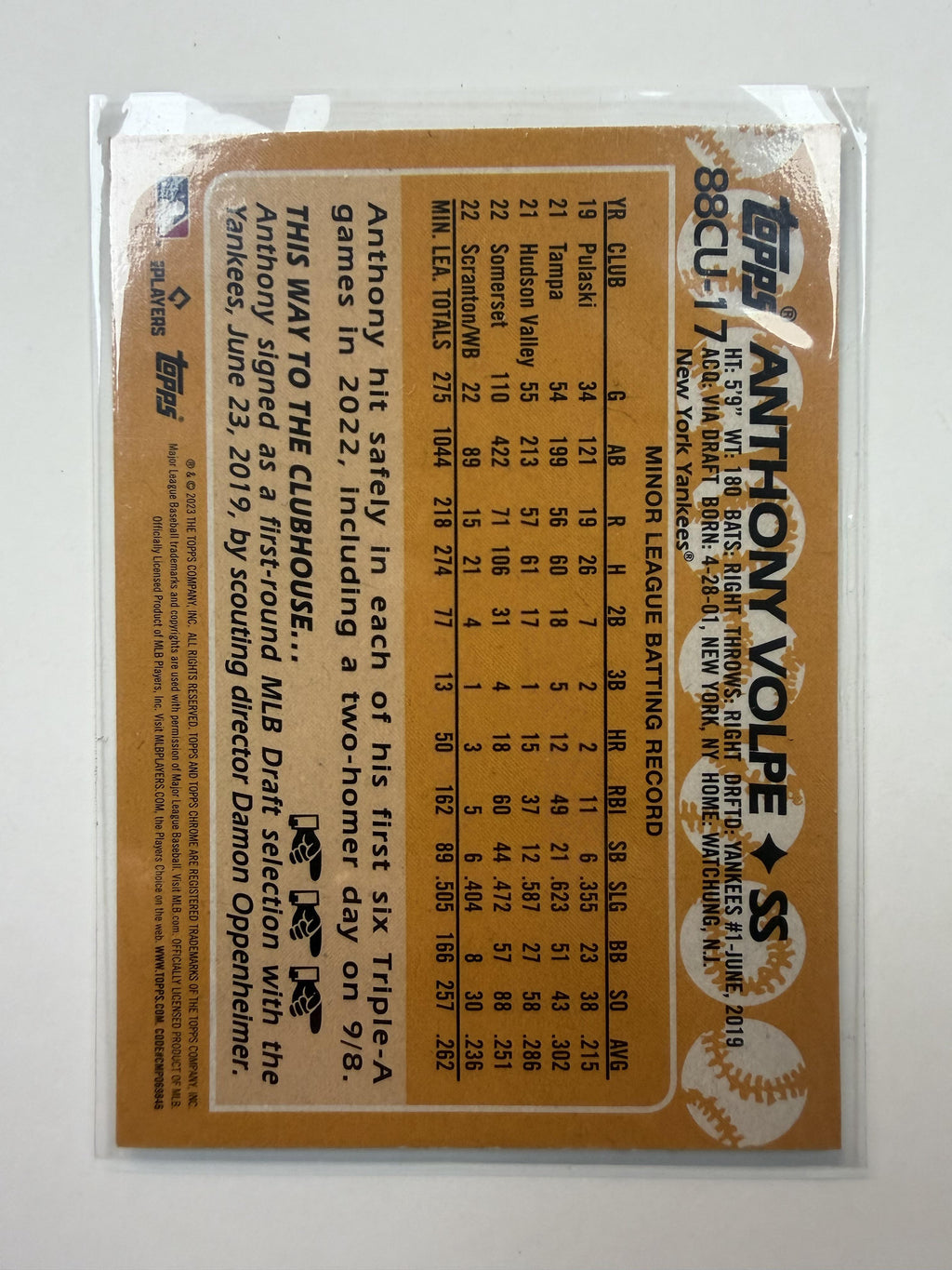 2023 Topps Chrome Update #88CU-17 Anthony Volpe 1988 Topps Baseball 35th Anniv
