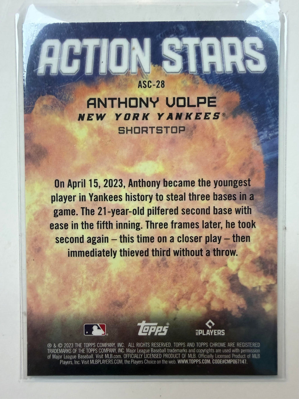 2023 Topps Update #AS-28 Anthony Volpe Action Stars Rookie Card New York Yankees