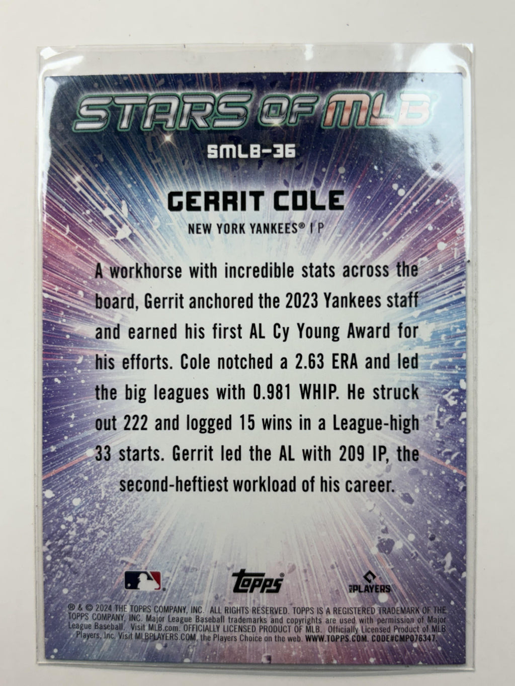 2024 Topps SMLB-36 Gerrit Cole Stars of MLB New York Yankees - Polish Kings Auto Detail & Customs