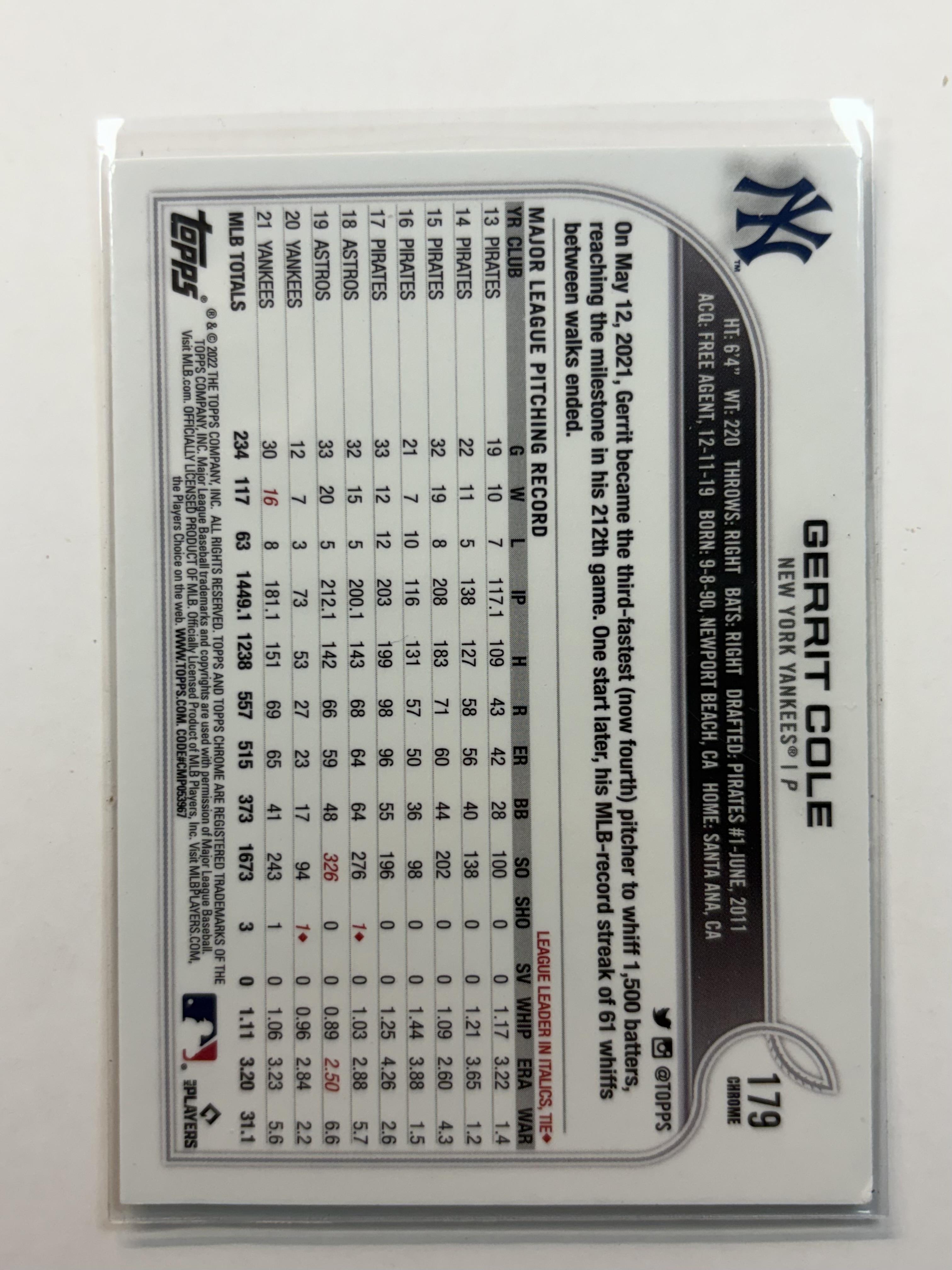 2022 Topps Chrome 35 Gerrit Cole New York Yankees - Polish Kings Auto Detail & Customs