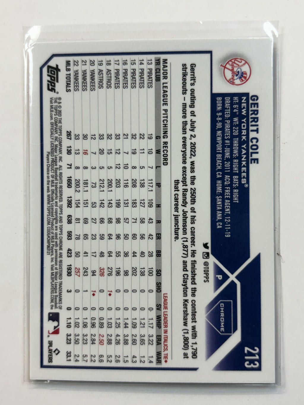 2023 Topps Chrome 213 Gerrit Cole New York Yankees - Polish Kings Auto Detail & Customs