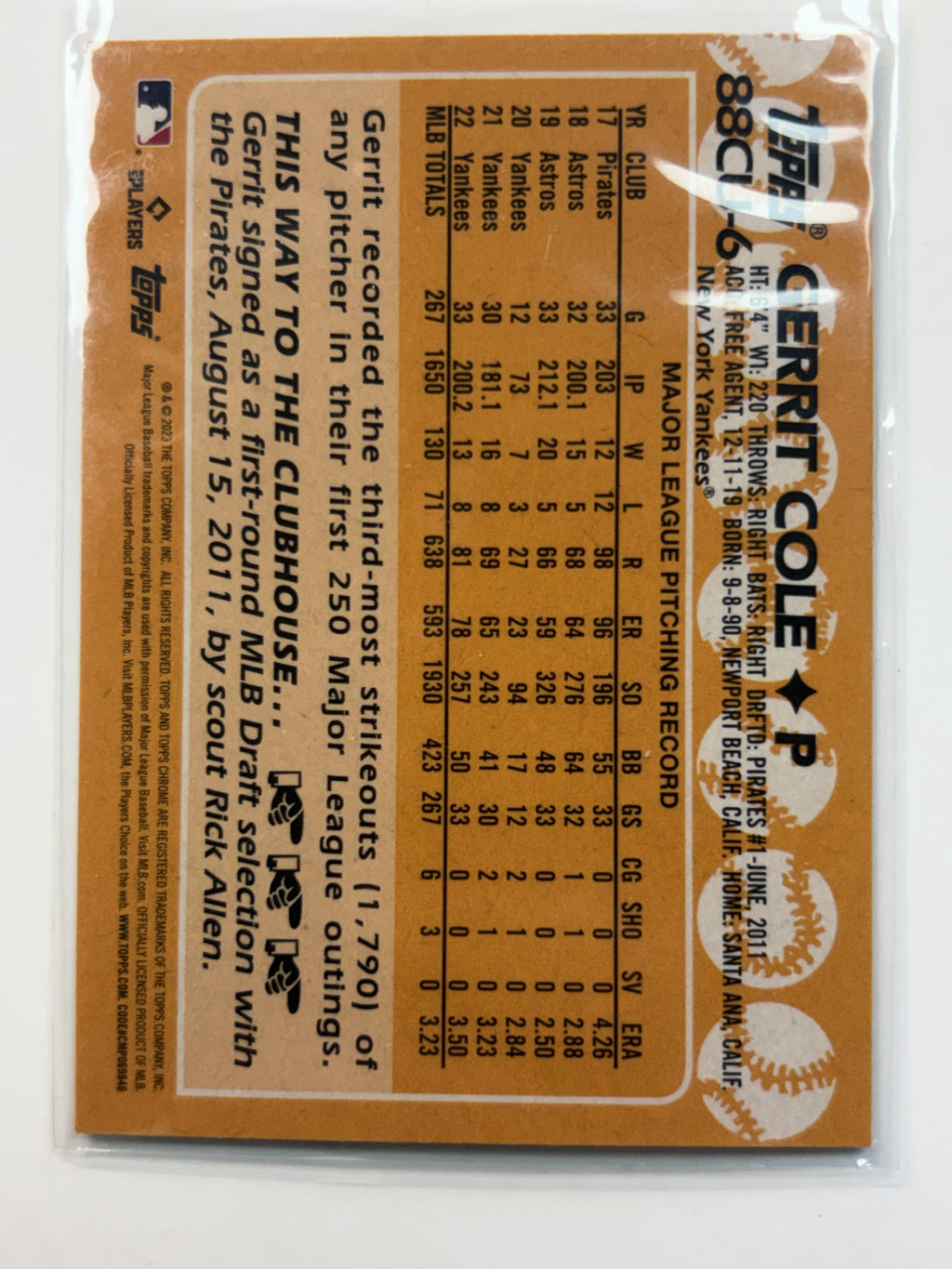 2023 Topps Chrome Update 88CU-6 Gerrit Cole 1988 Topps Baseball 35th Anniv - Polish Kings Auto Detail & Customs