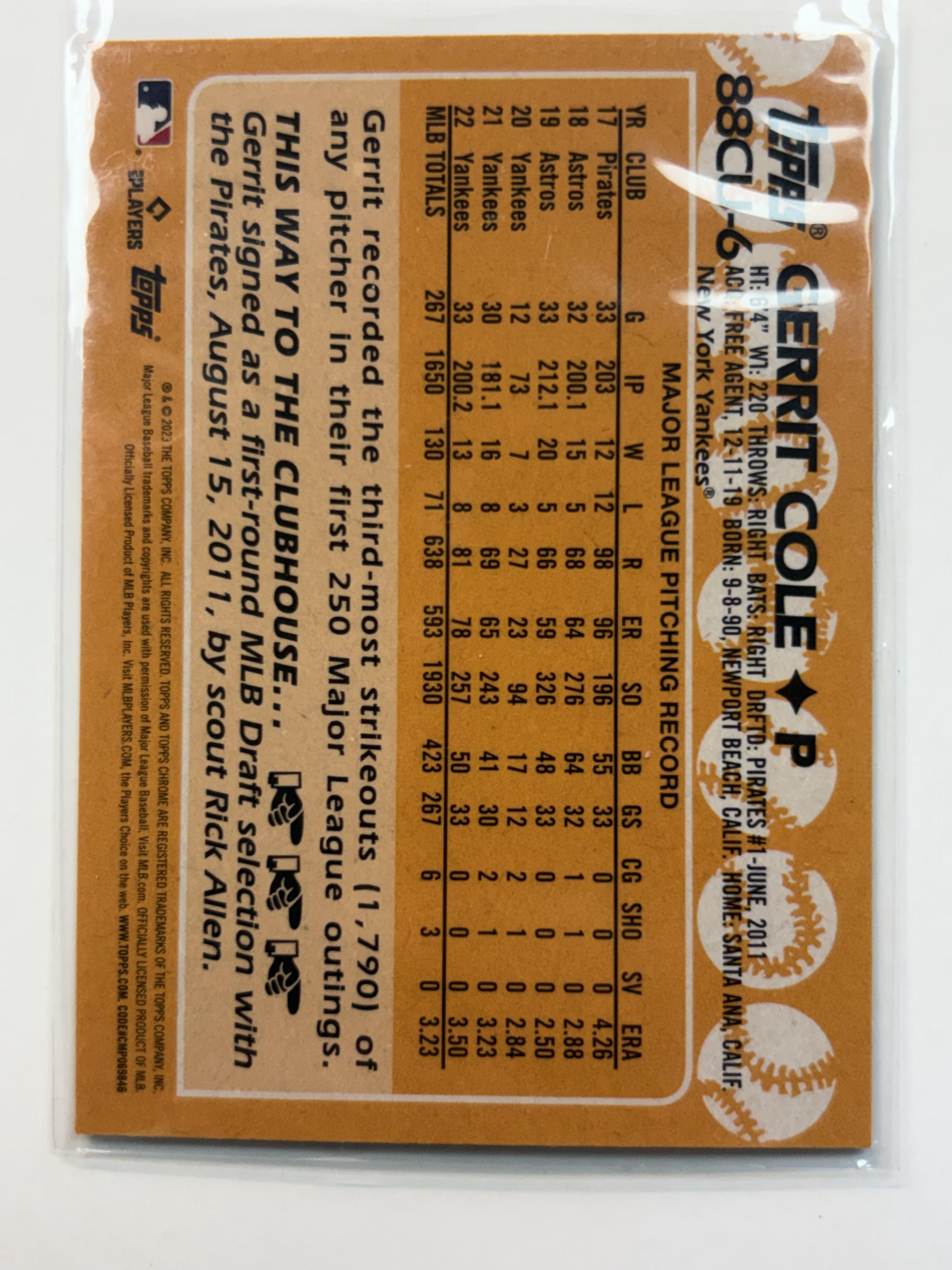 2023 Topps Chrome Update 88CU-6 Gerrit Cole 1988 Topps Baseball 35th Anniv - Polish Kings Auto Detail & Customs