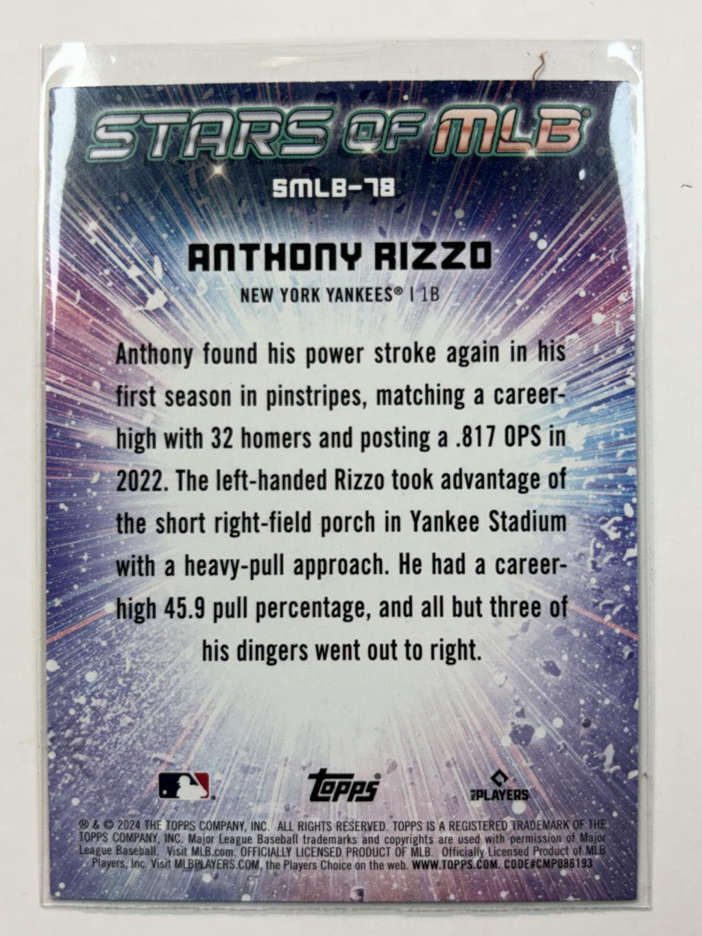 2024 Topps Update #SMLB-78 Anthony Rizzo Stars of MLB New York Yankees