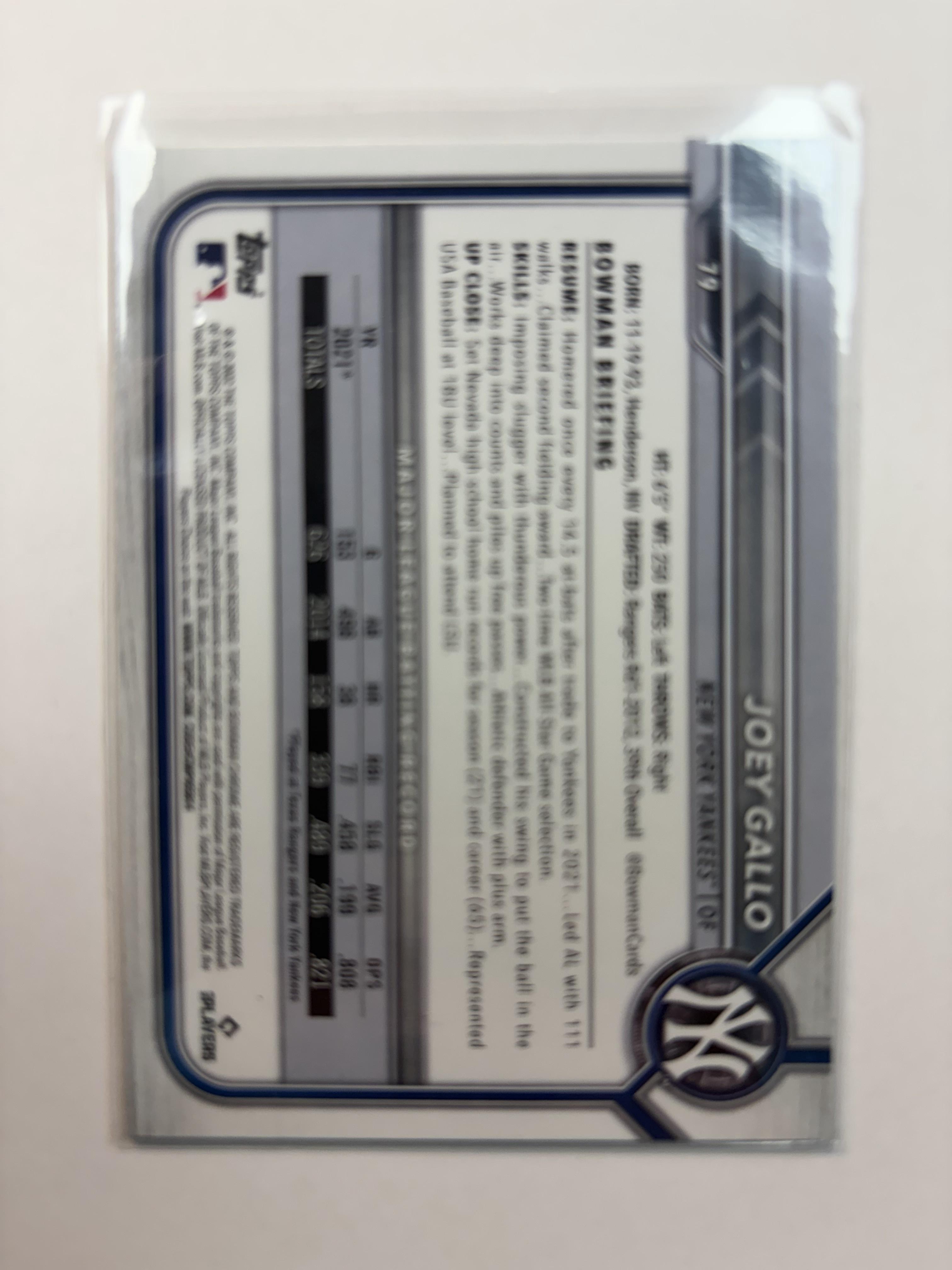 2022 Bowman Chrome #79 Joey Gallo New York Yankees