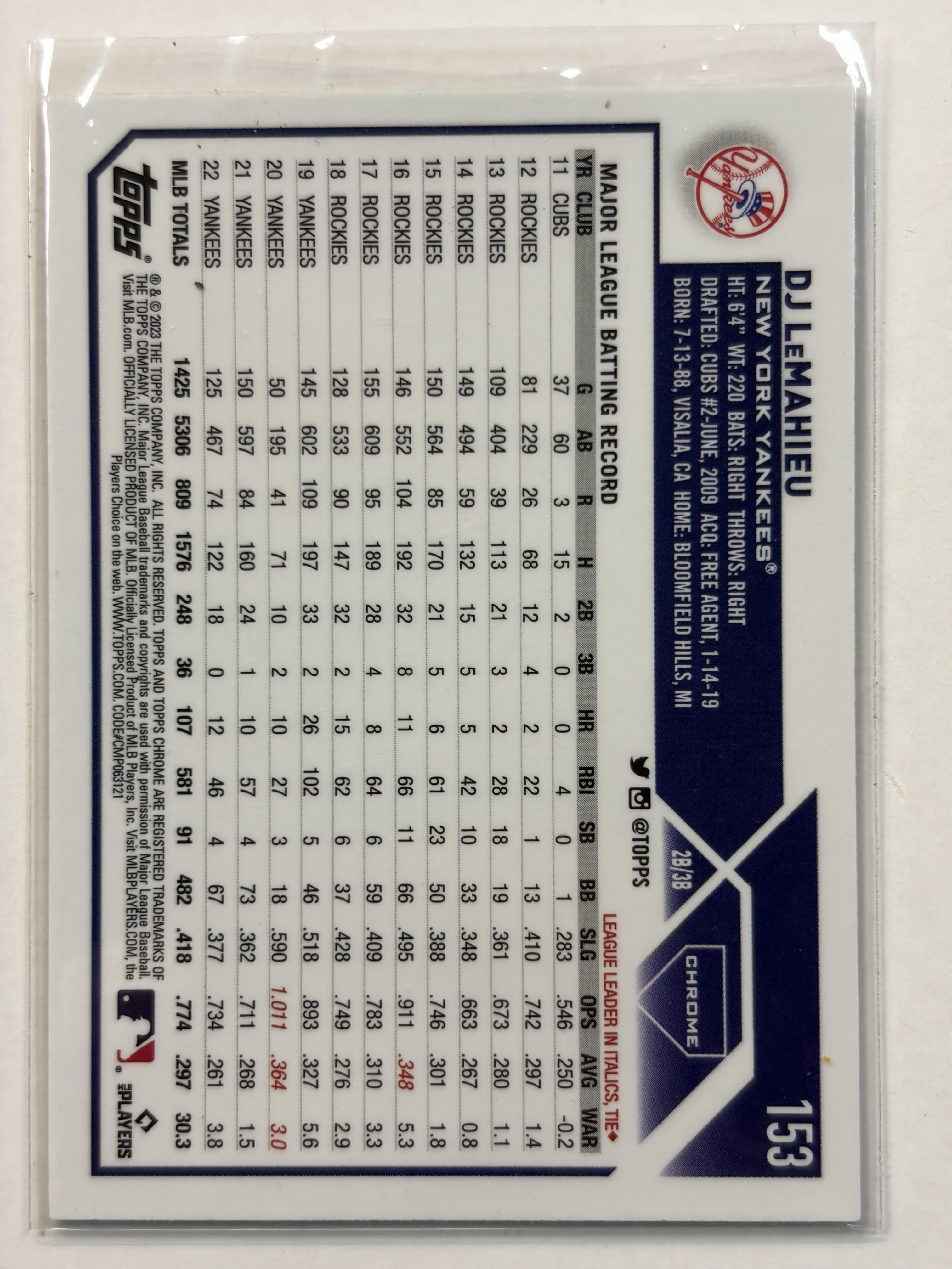 2023 Topps Chrome 153 DJ LeMahieu New York Yankees - Polish Kings Auto Detail & Customs