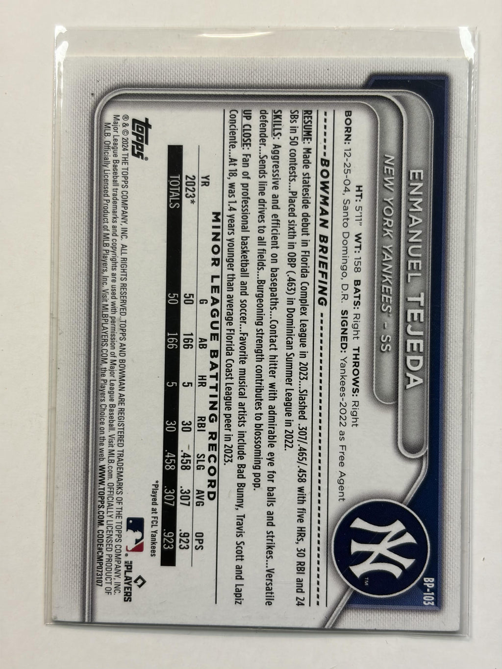 2024 Bowman 1st BP-103 Enmanuel Tejeda Bowman 1st Prospects - Polish Kings Auto Detail & Customs