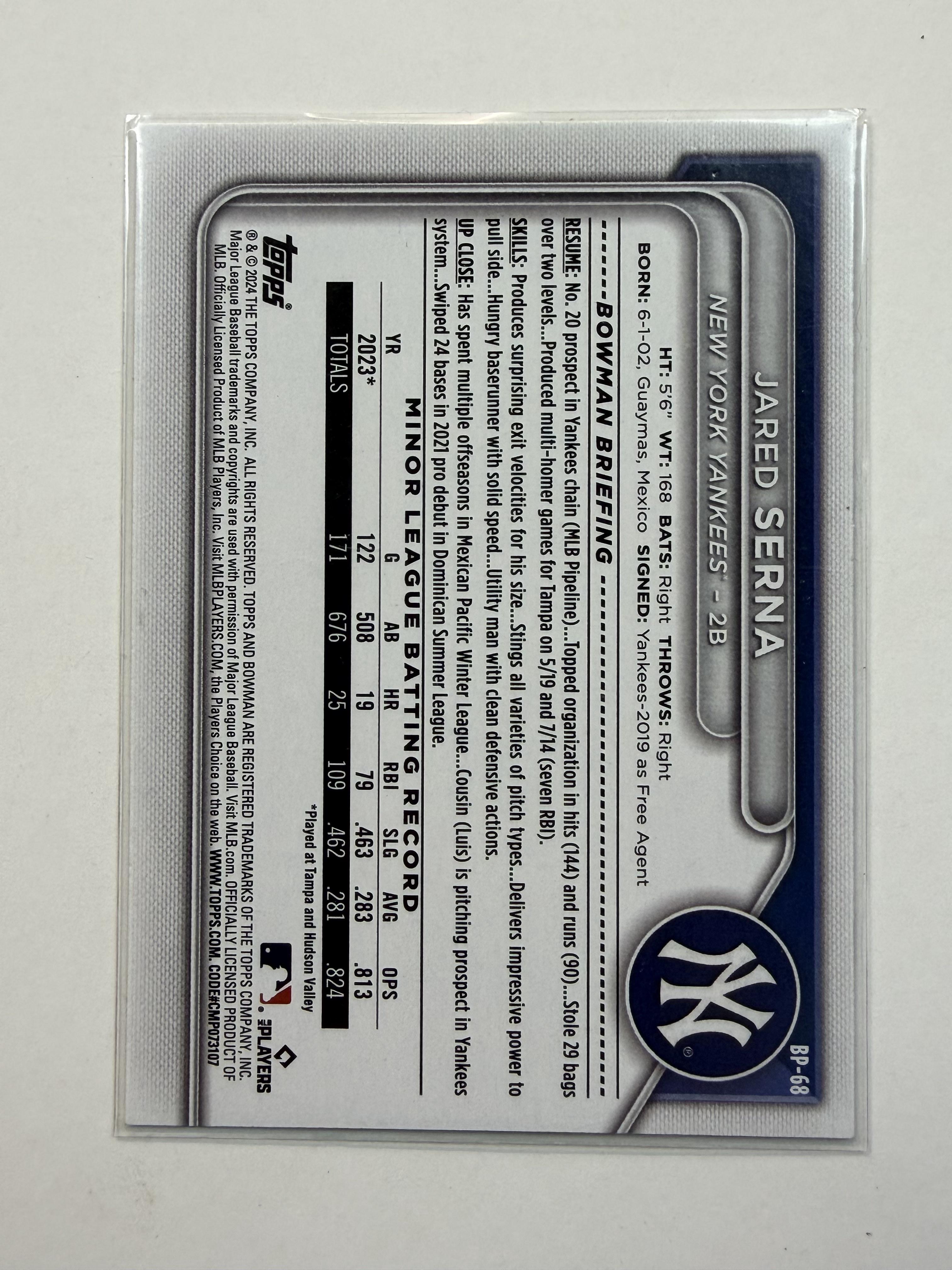 2024 Bowman BP-68 Jared Serna Bowman 1st Prospects New York Yankees - Polish Kings Auto Detail & Customs