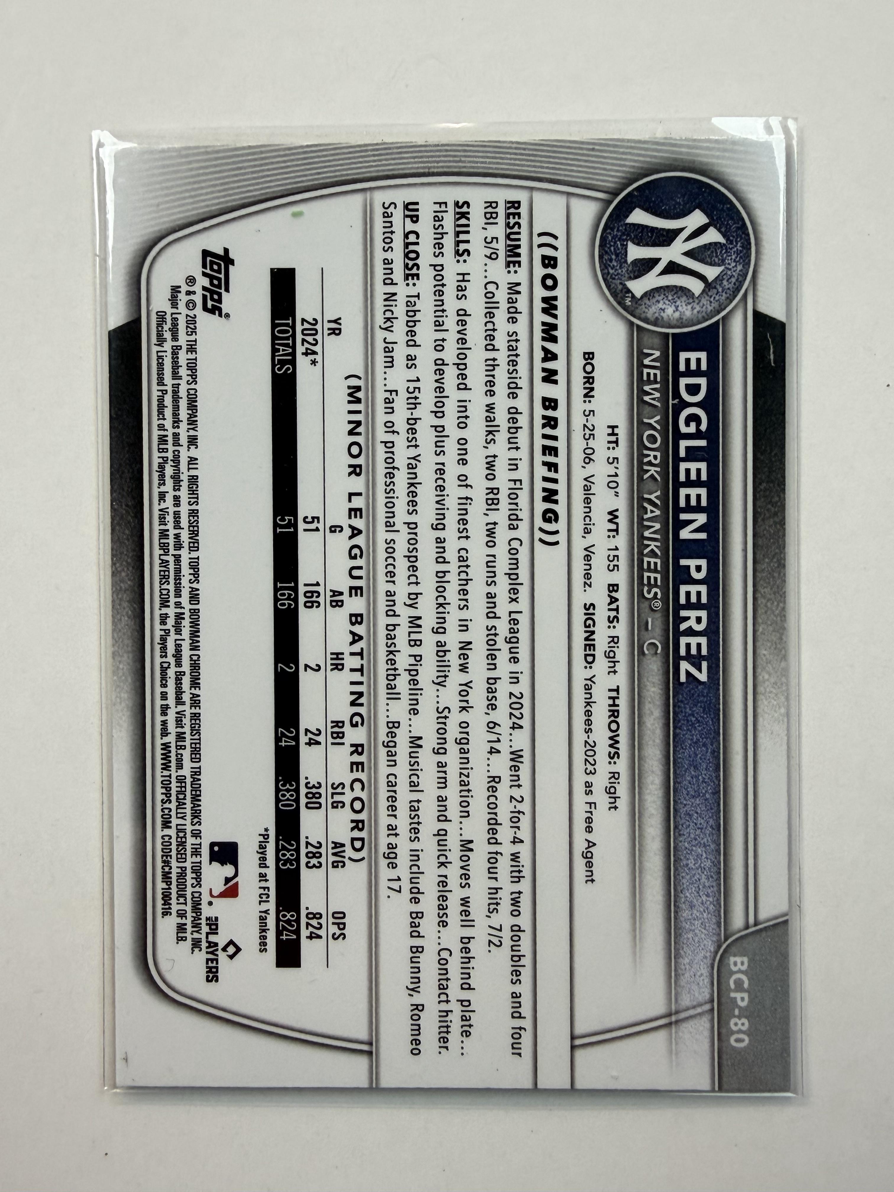2025 Bowman Chrome #BCP-80 Edgleen Perez Bowman Chrome  1st Prospects