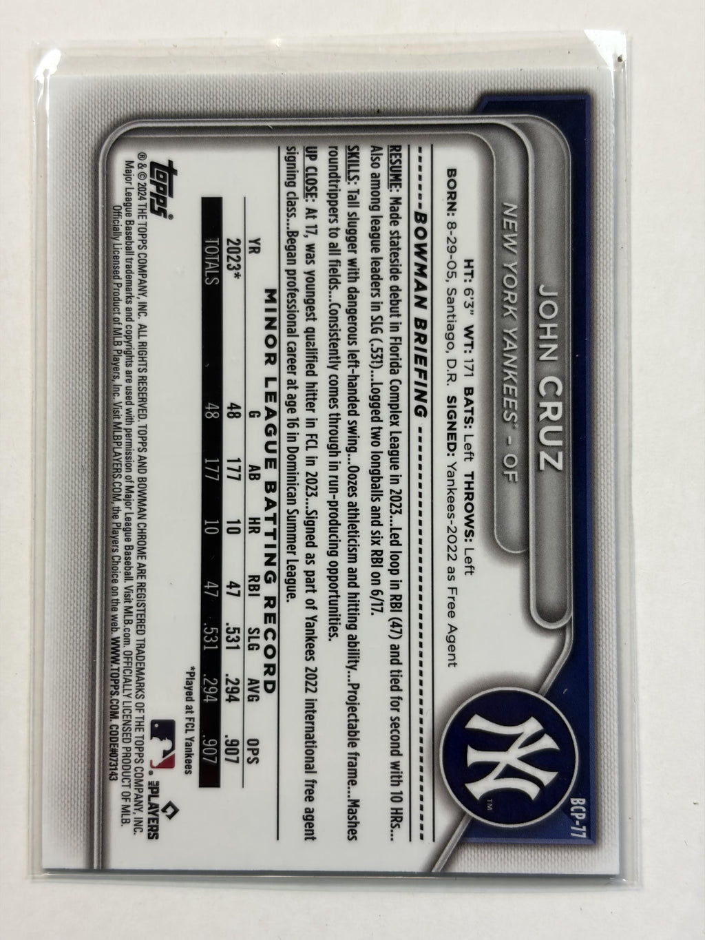 2024 Bowman Chrome BCP-77 John Cruz Bowman Chrome 1st - Polish Kings Auto Detail & Customs