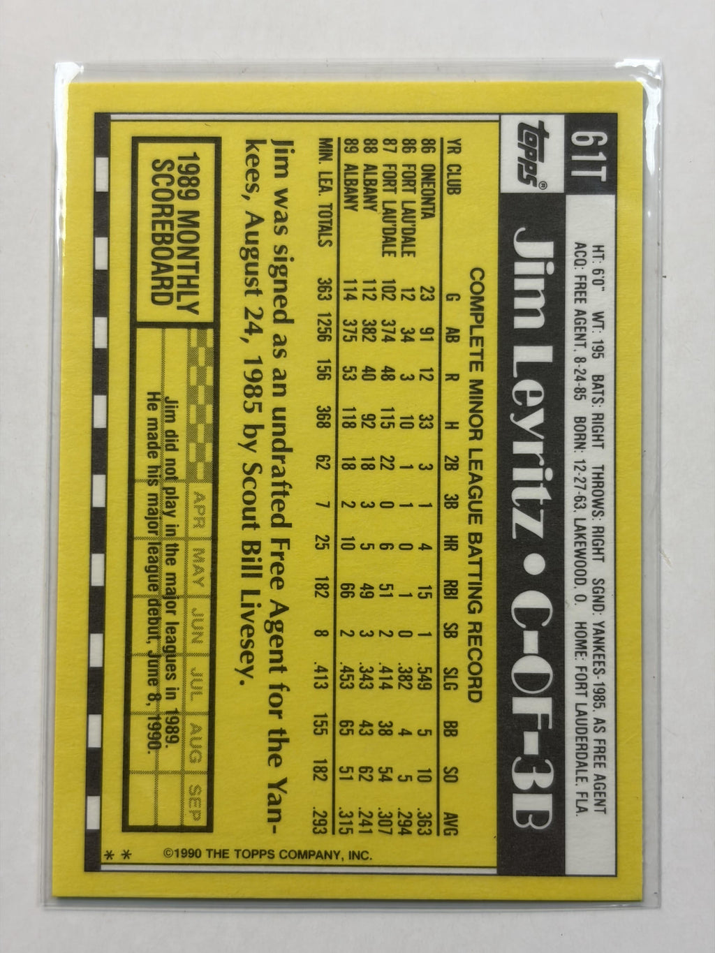 1990 Topps Traded 61T Jim Leyritz Rookie Card New York Yankees - Polish Kings Auto Detail & Customs