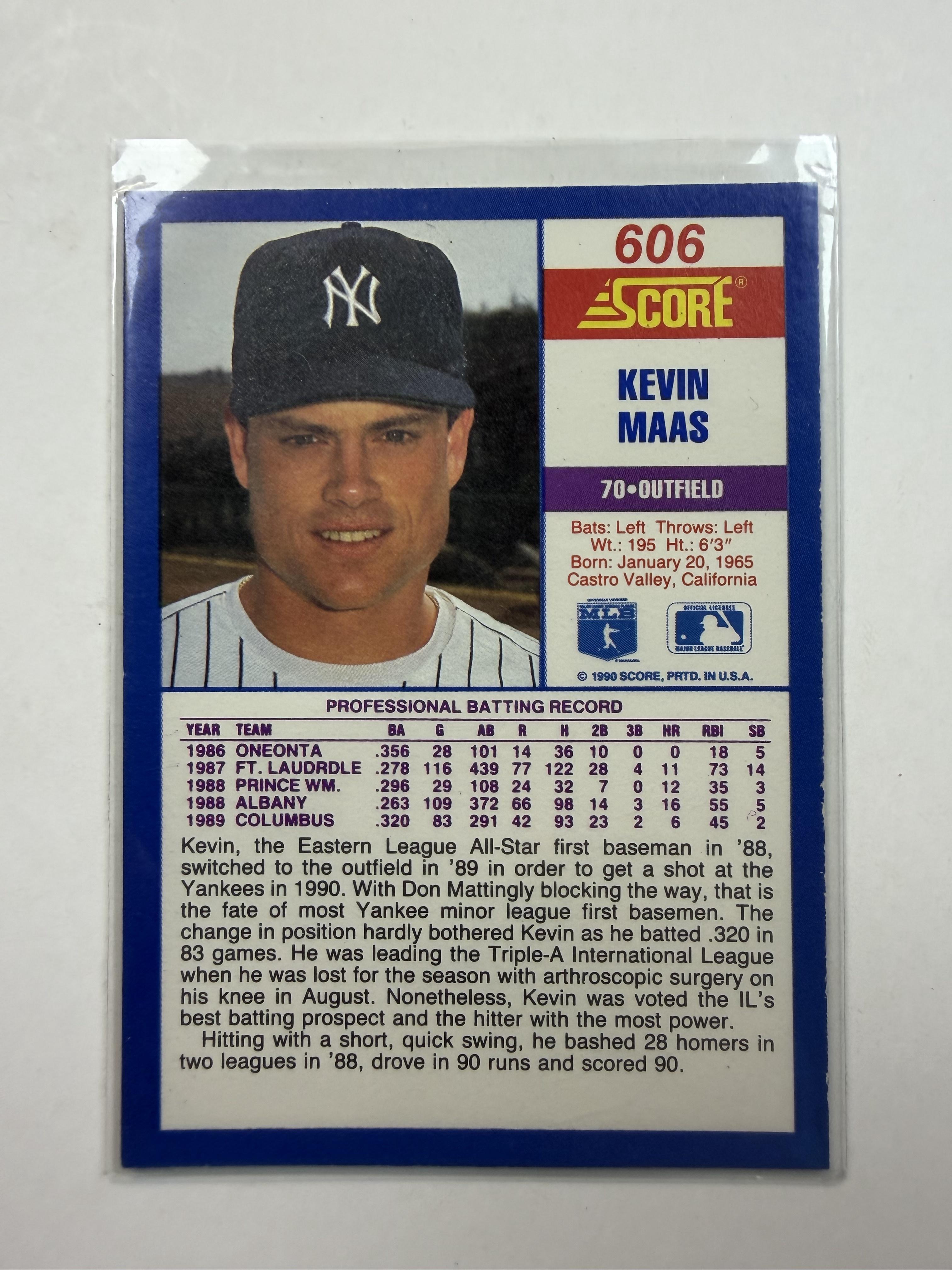 1990 Score 606 Kevin Maas Rookie Card New York Yankees - Polish Kings Auto Detail & Customs