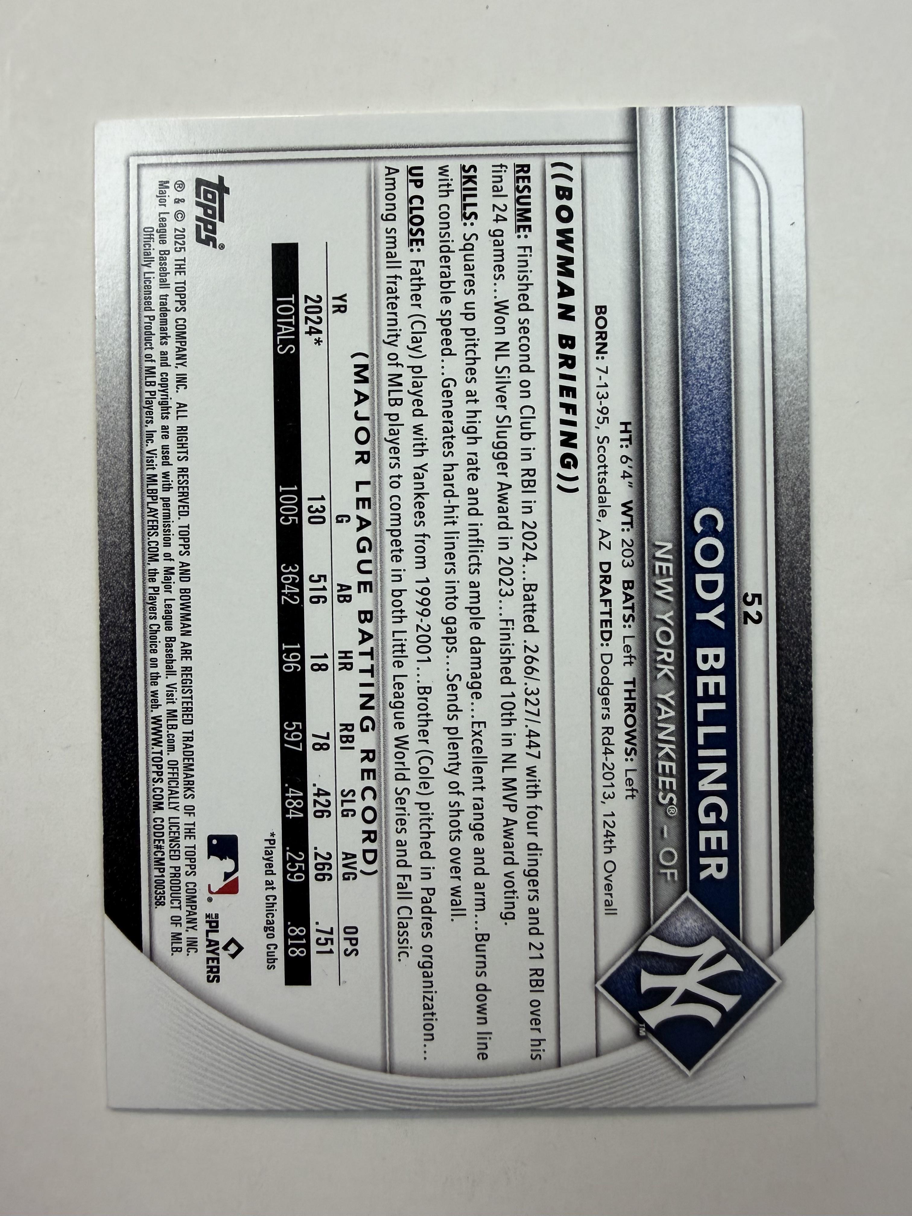 2025 Bowman 52 Cody Bellinger New York Yankees - Polish Kings Auto Detail & Customs