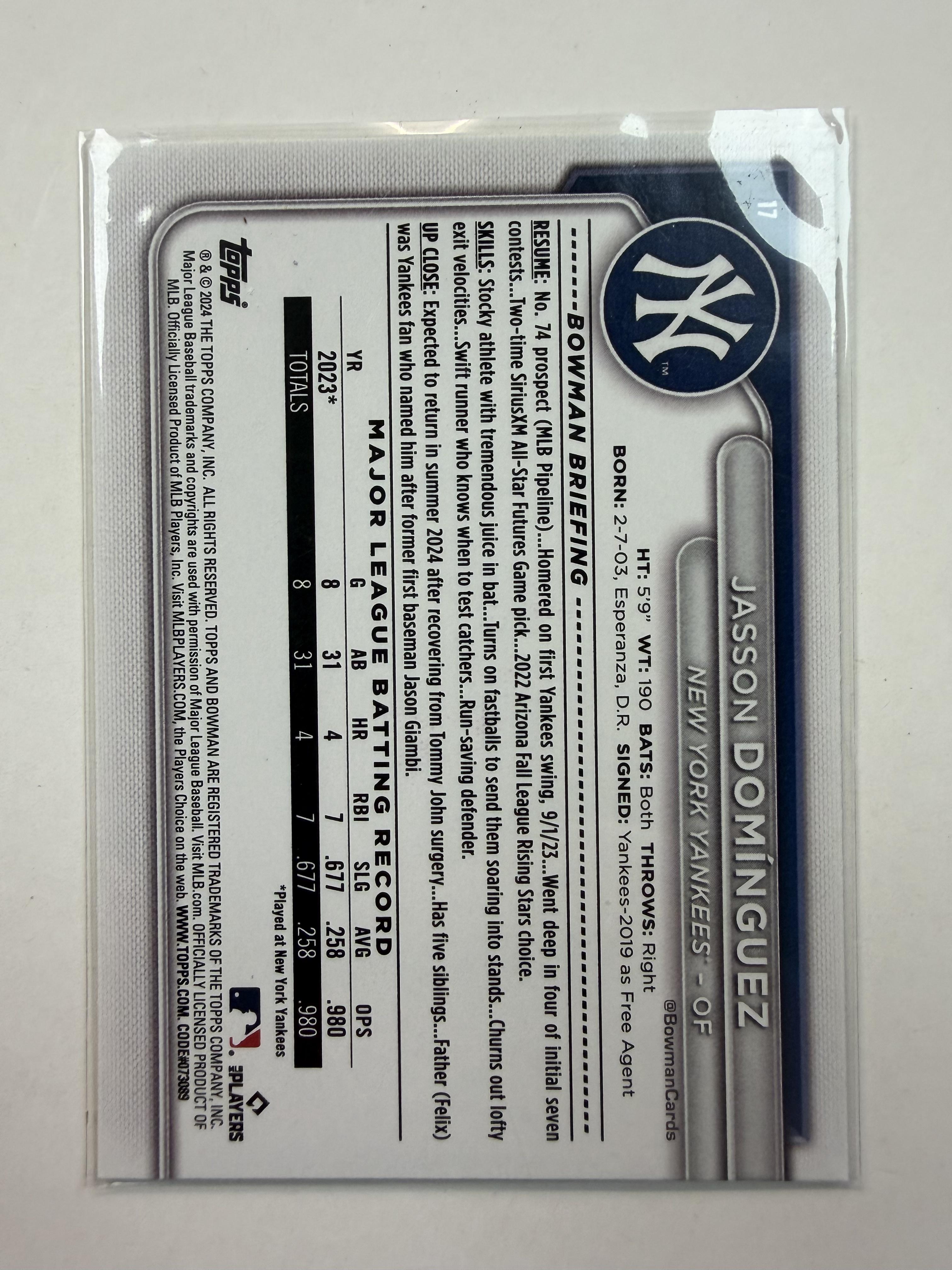 2024 Bowman #17 Jasson Dominguez Rookie Card New York Yankees