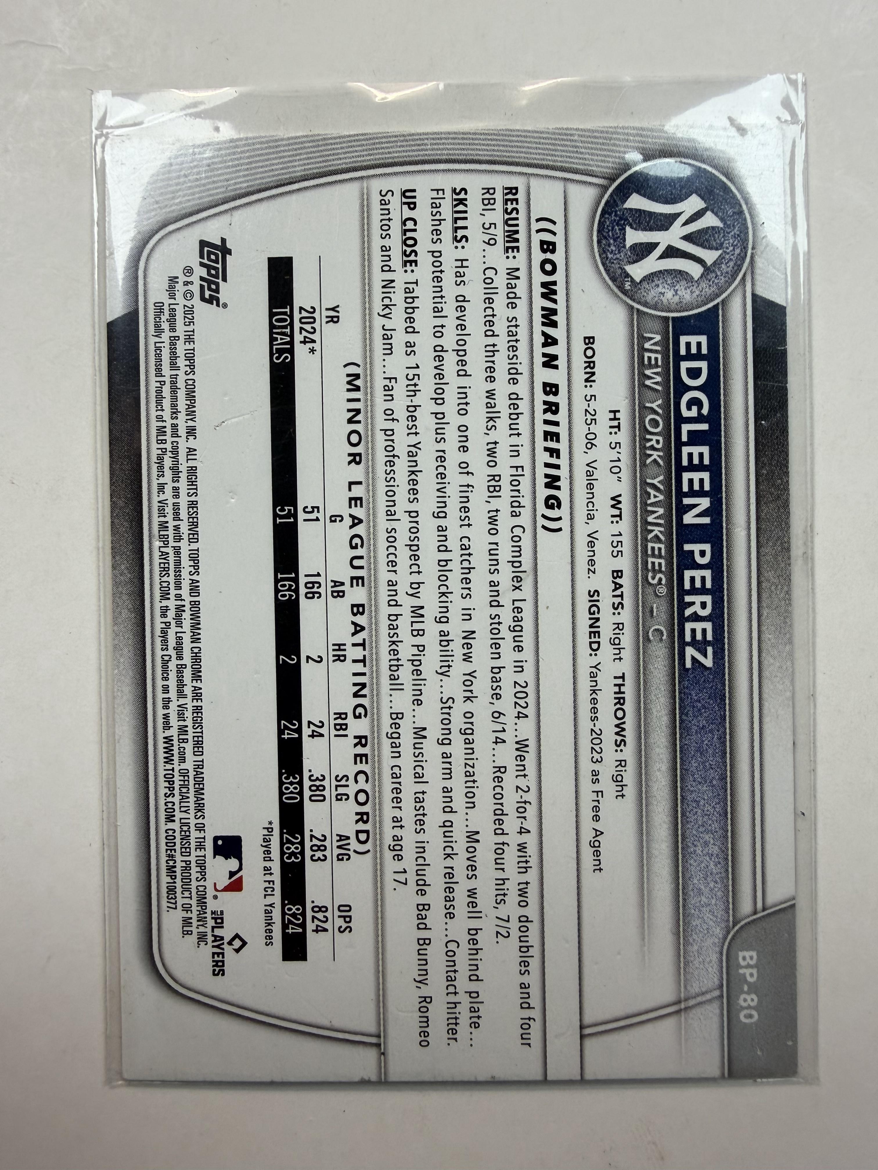 2025 Bowman #BP-80 Edgleen Perez Bowman 1st Prospects