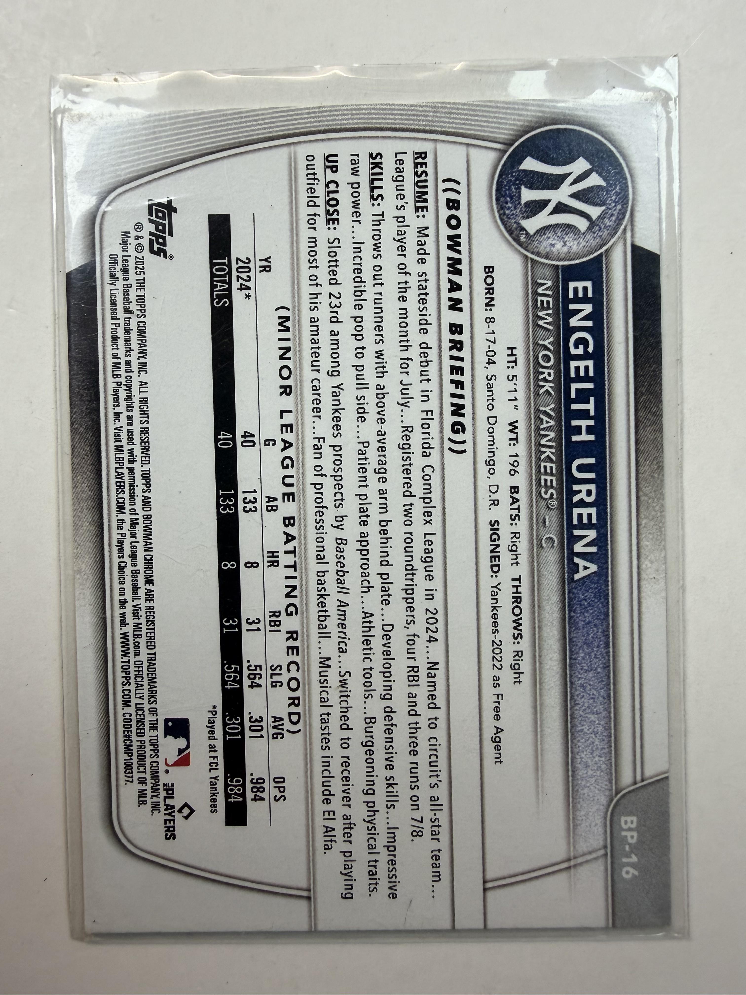 2025 Bowman #BP-16 Engelth Urena Bowman 1st Prospects