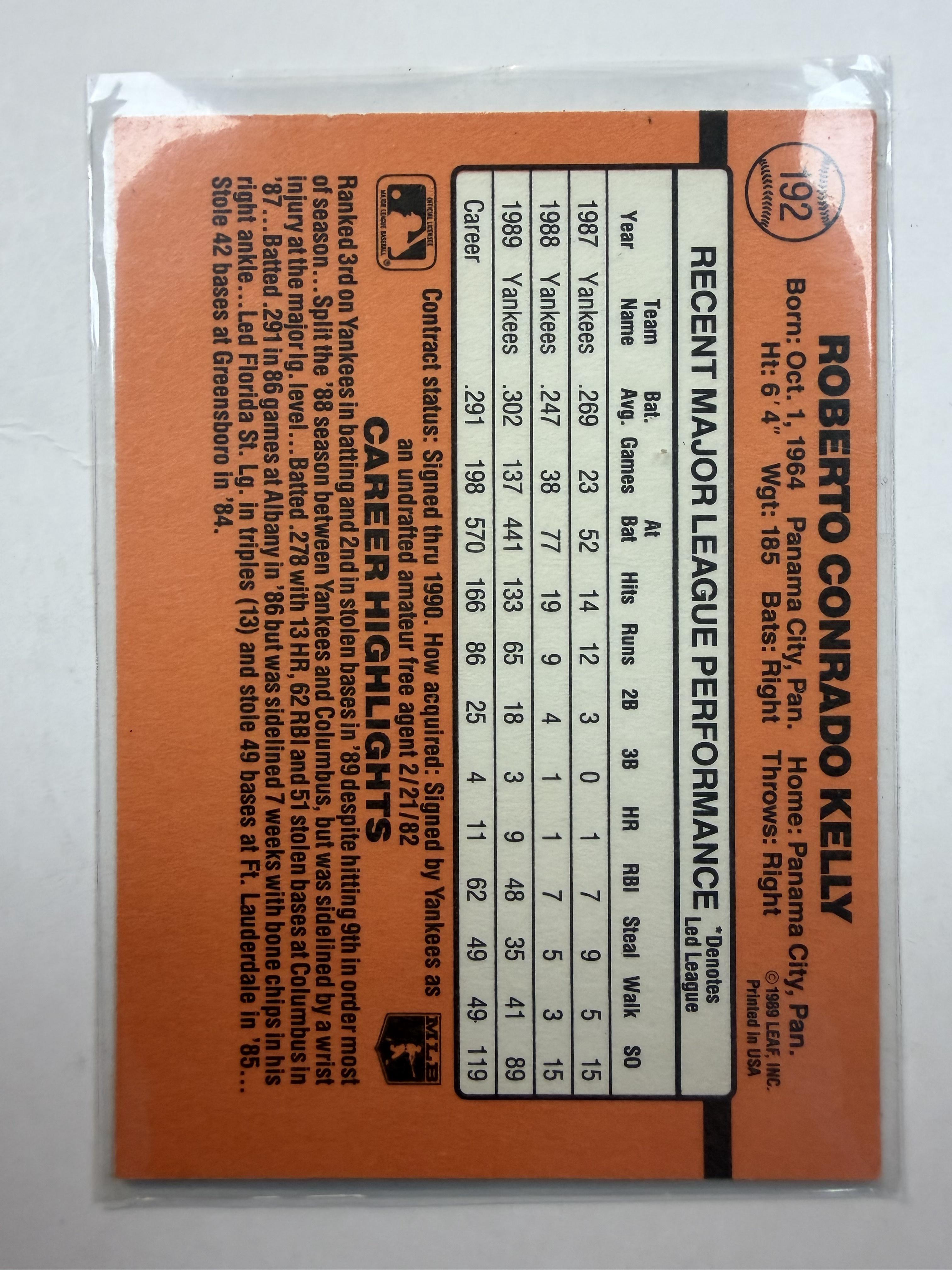 1990 Donruss #192 Roberto Kelly New York Yankees