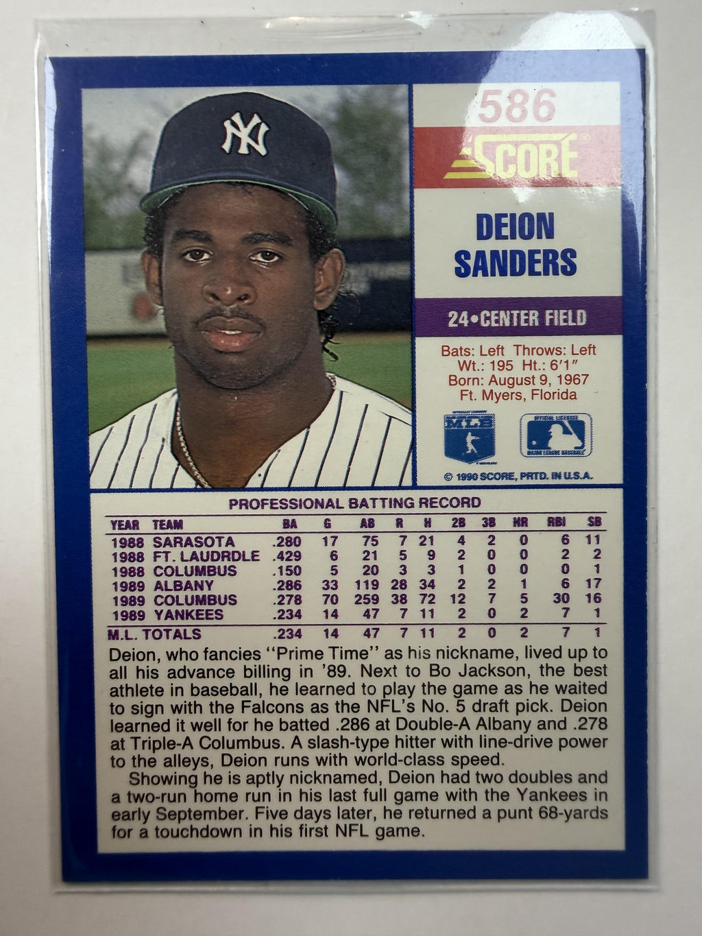 1990 Score 586 Deion Sanders Rookie Card New York Yankees - Polish Kings Auto Detail & Customs
