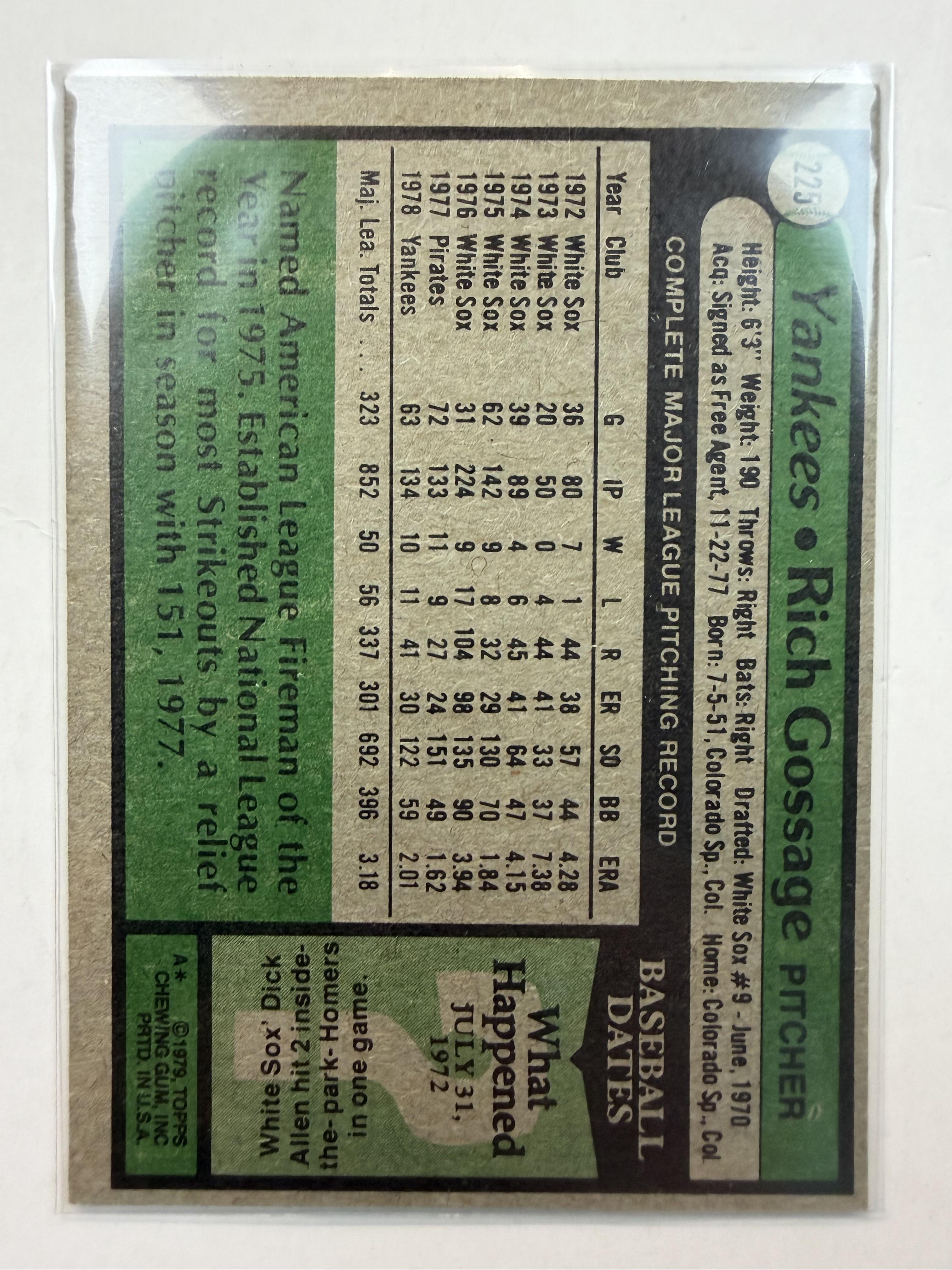 1979 Topps #225 Rich Gossage New York Yankees