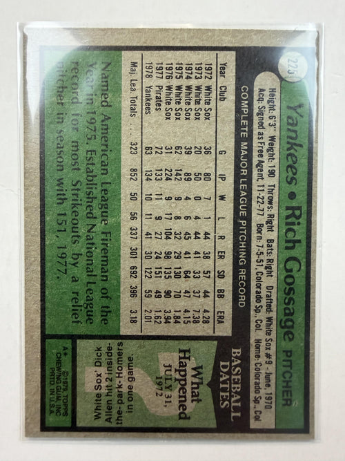 1979 Topps #225 Rich Gossage New York Yankees