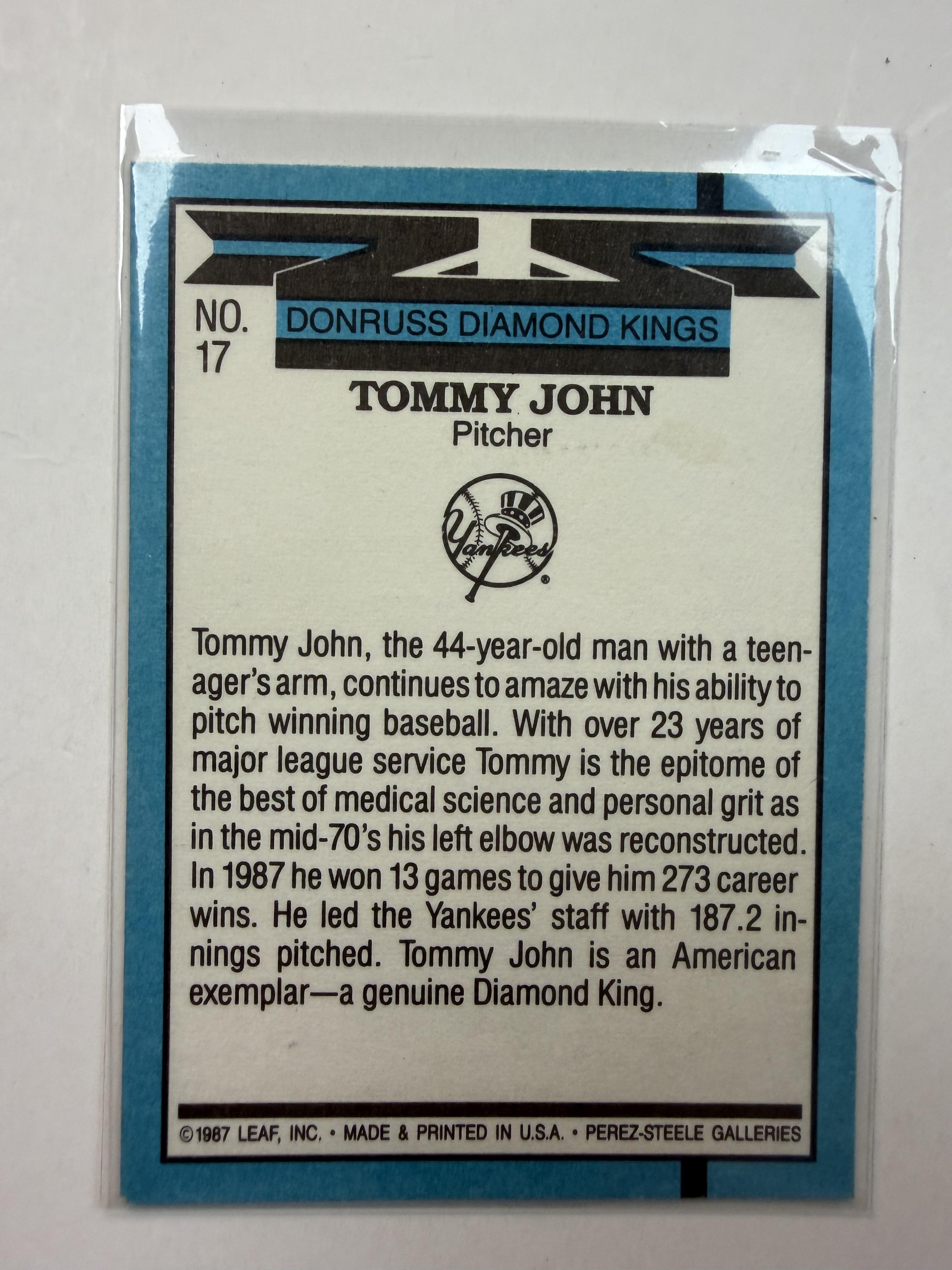 1988 Donruss 17 Tommy John New York Yankees - Polish Kings Auto Detail & Customs