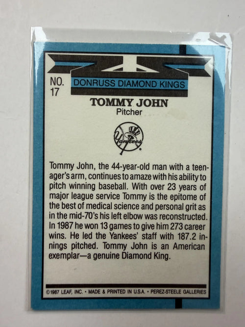 Back of Card 1988 Donruss 17 Tommy John New York Yankees - Polish Kings Auto Detail & Customs