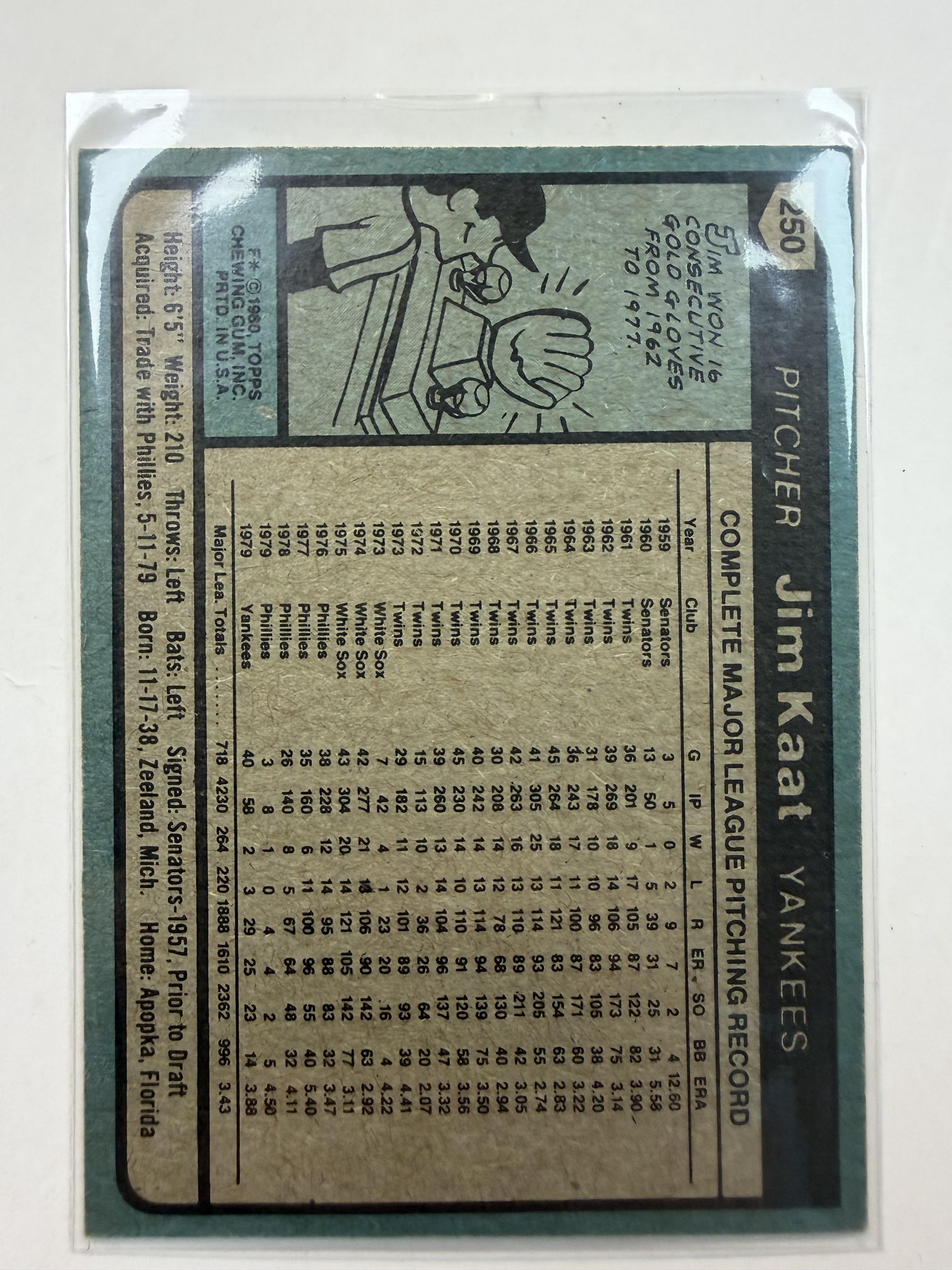 1980 Topps 250 Jim Kaat New York Yankees - Polish Kings Auto Detail & Customs