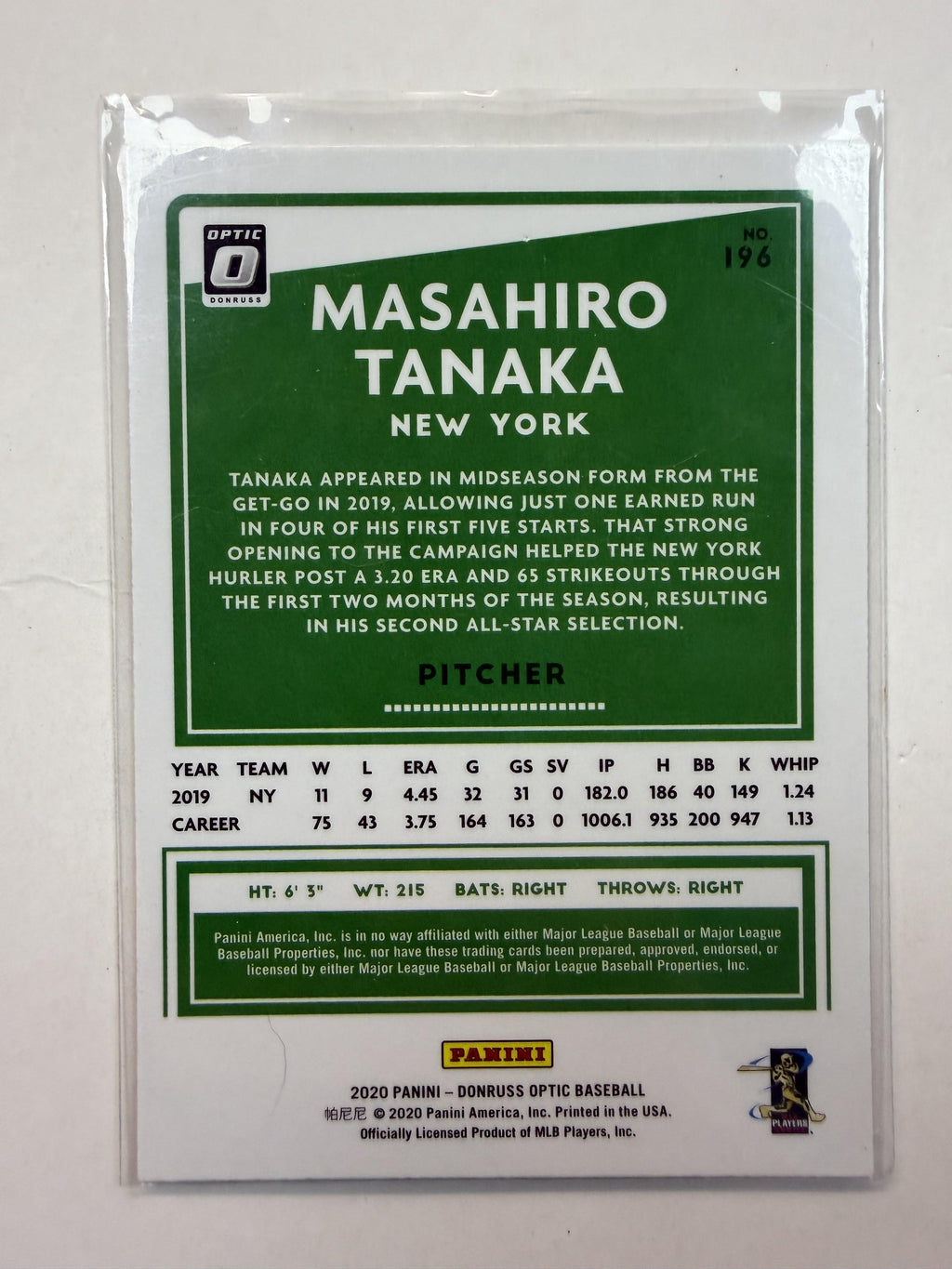 2020 Donruss Optic 196 Masahiro Tanaka New York Yankees - Polish Kings Auto Detail & Customs