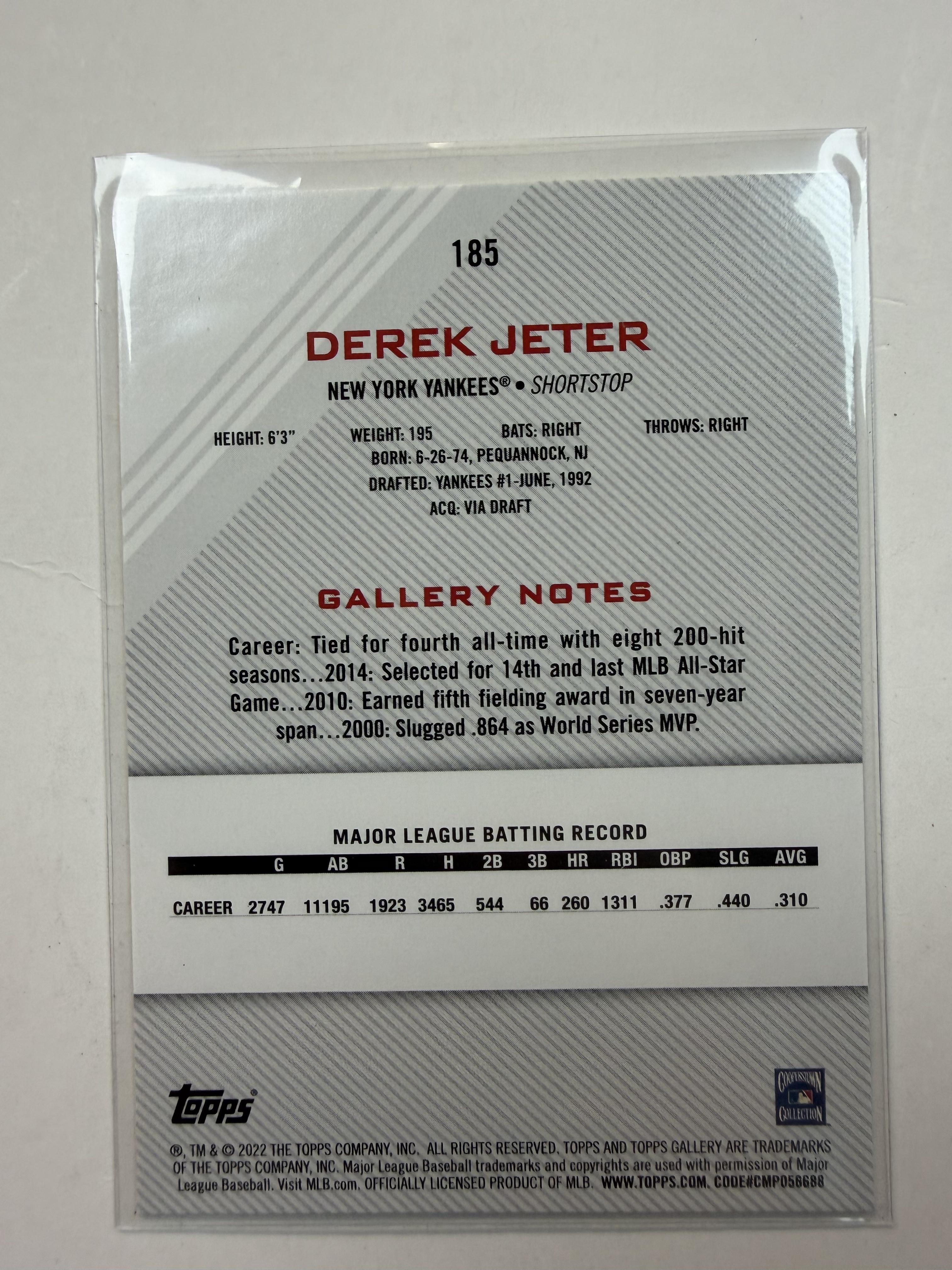 2022 Topps Gallery #185 Derek Jeter New York Yankees