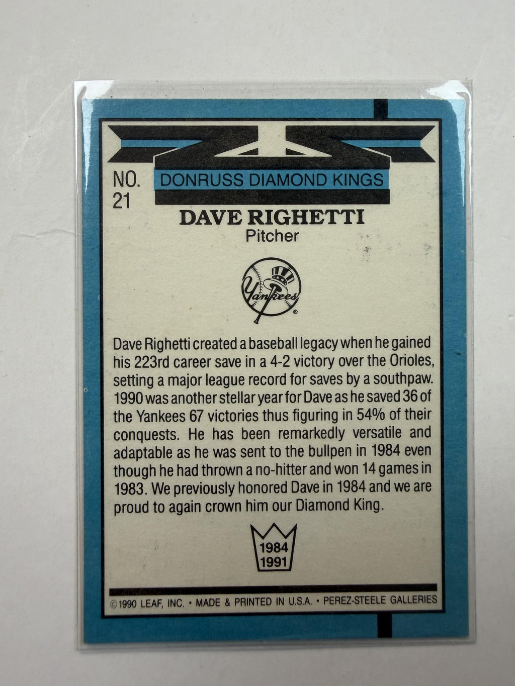 1991 Donruss 21 Dave Righetti New York Yankees - Polish Kings Auto Detail & Customs