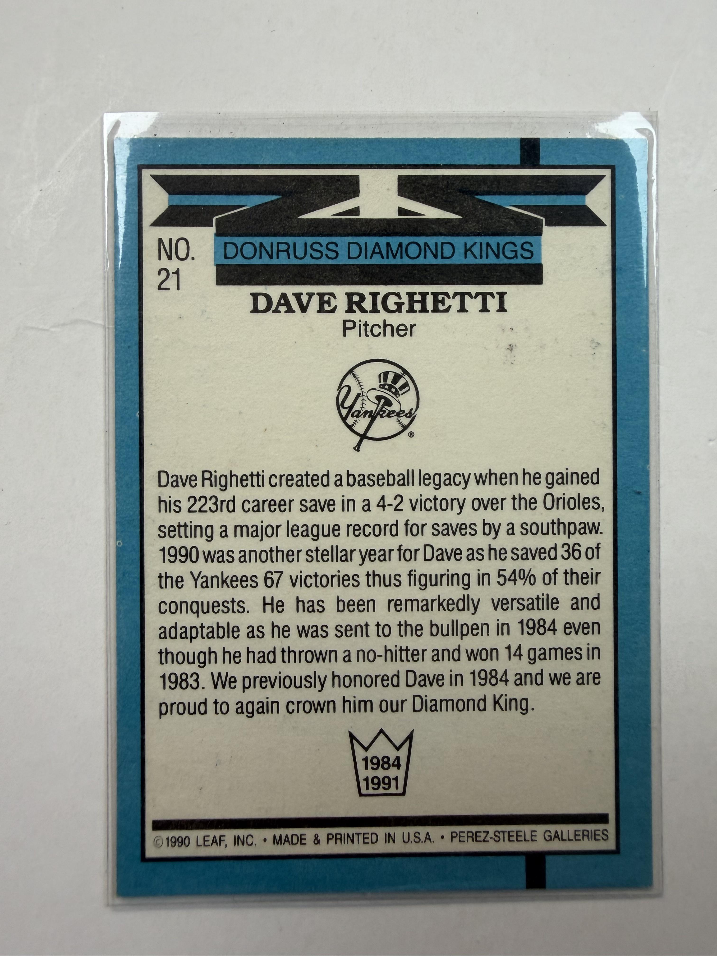 1991 Donruss 21 Dave Righetti New York Yankees - Polish Kings Auto Detail & Customs