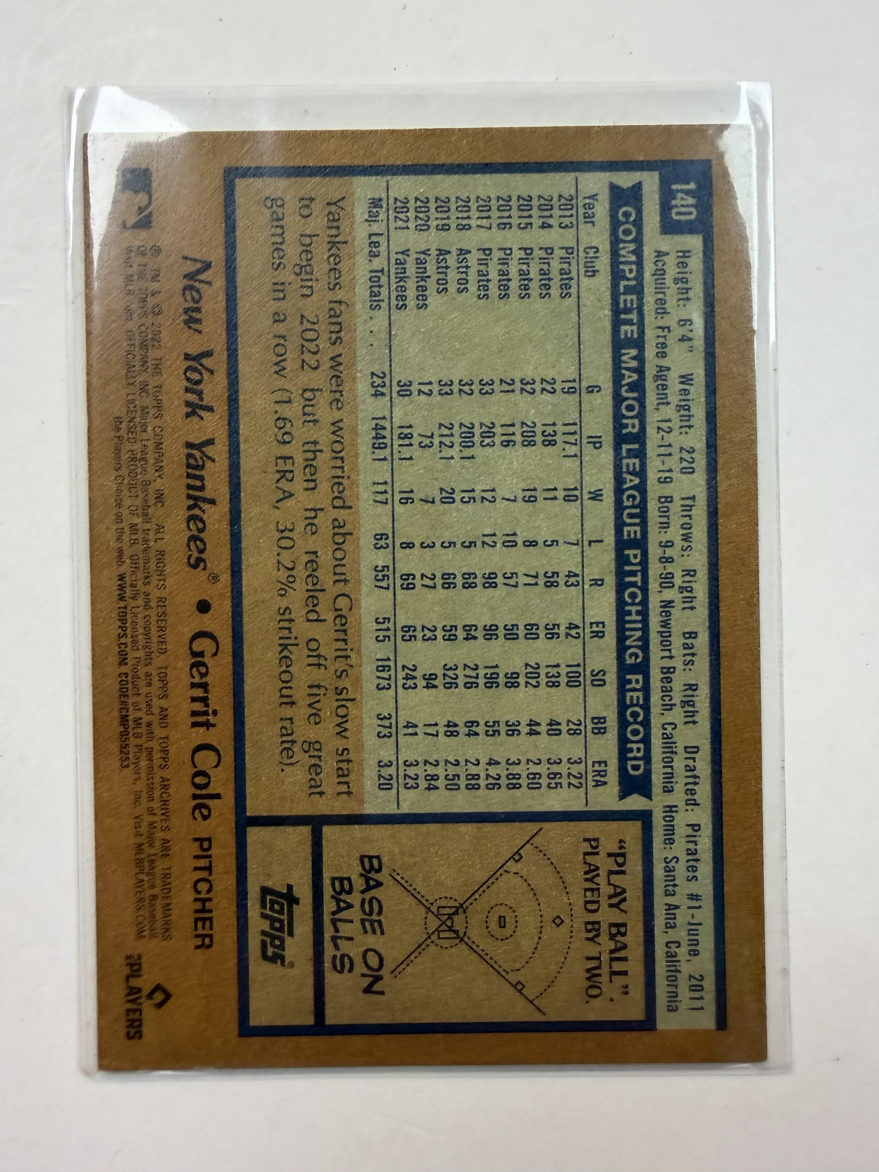 2022 Topps Archives 140 Gerrit Cole New York Yankees - Polish Kings Auto Detail & Customs