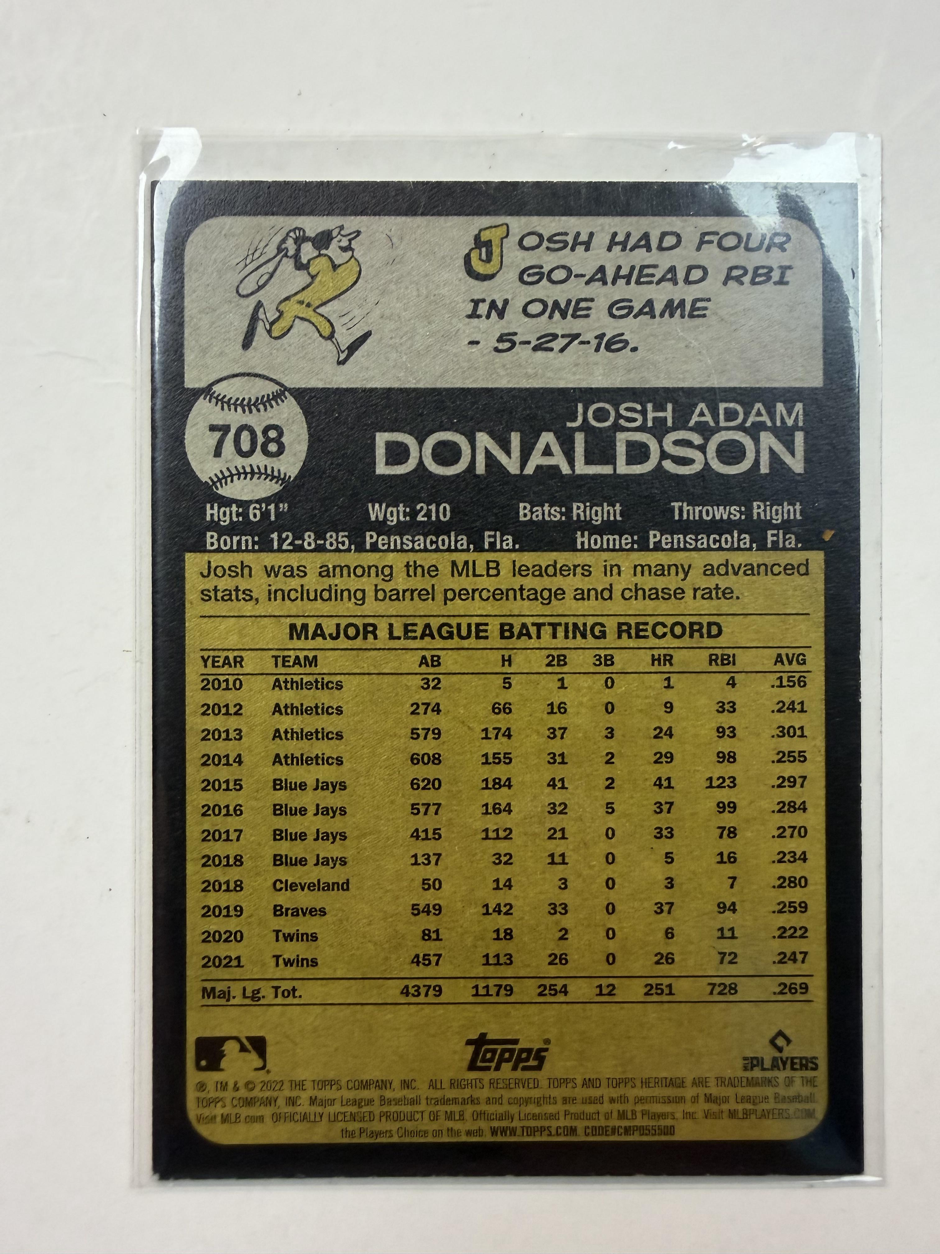 2022 Topps Heritage #708 Josh Donaldson New York Yankees