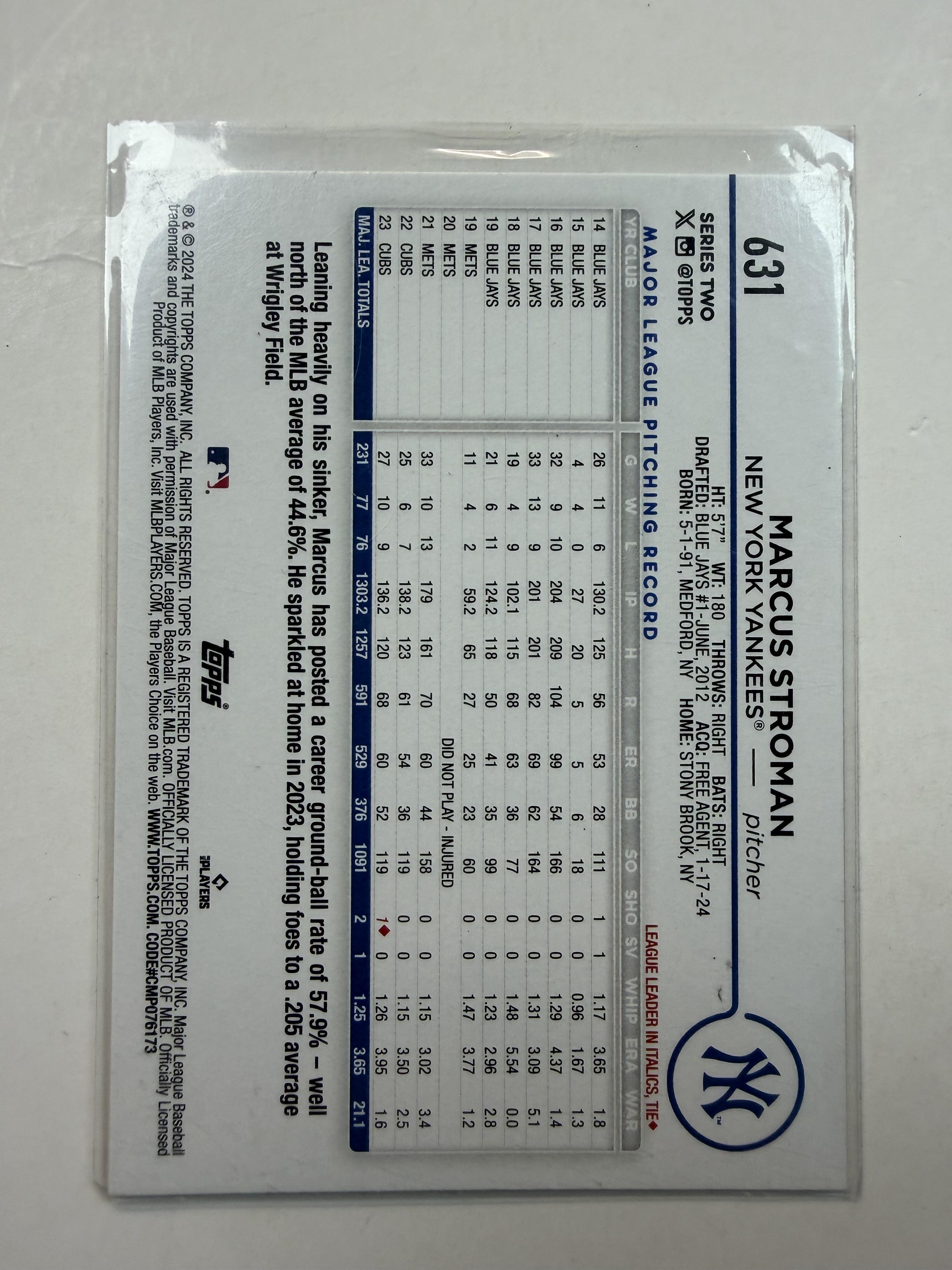 2024 Topps #631 Marcus Stroman New York Yankees