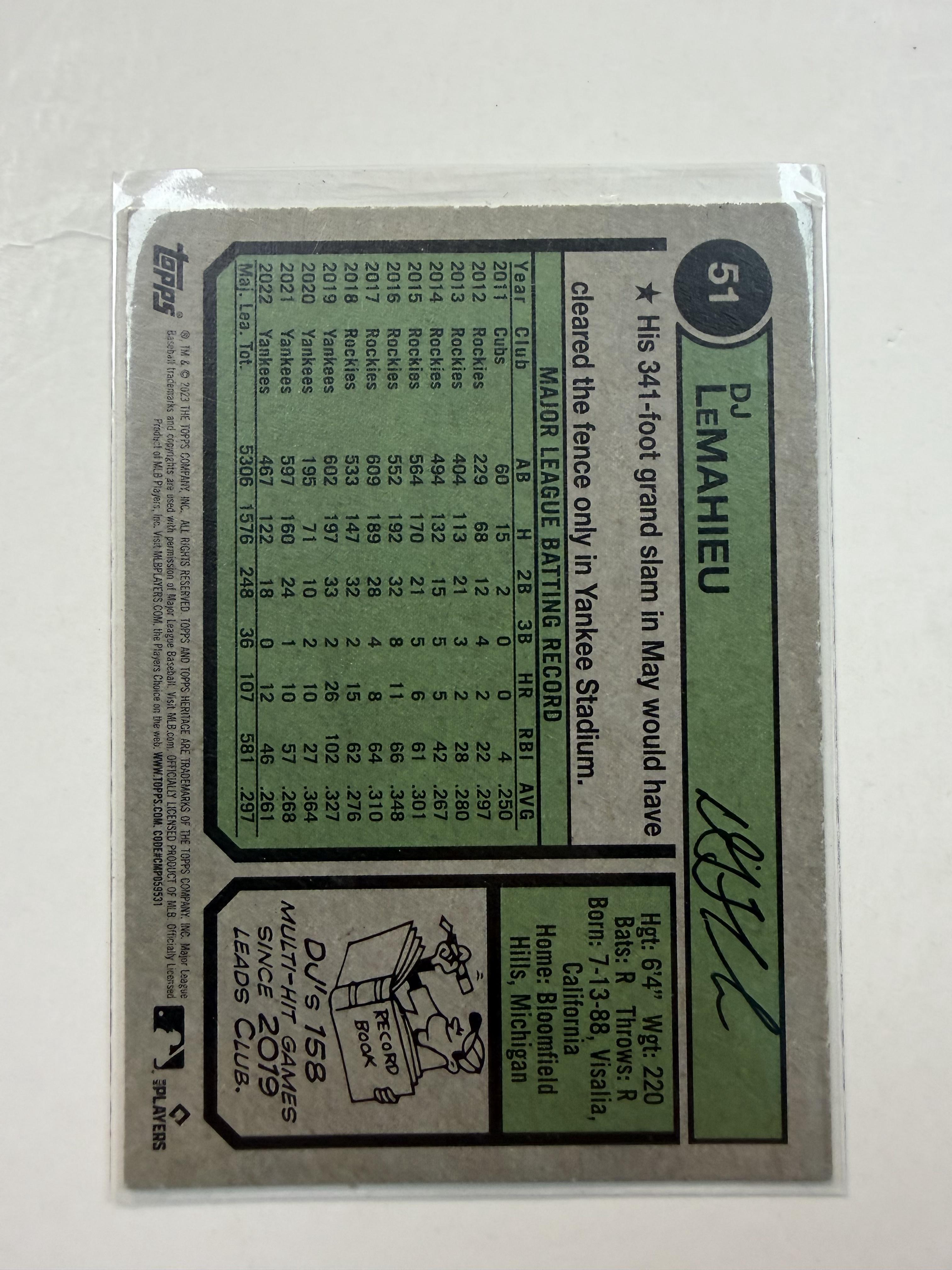 2023 Topps Heritage #51 DJ LeMahieu New York Yankees