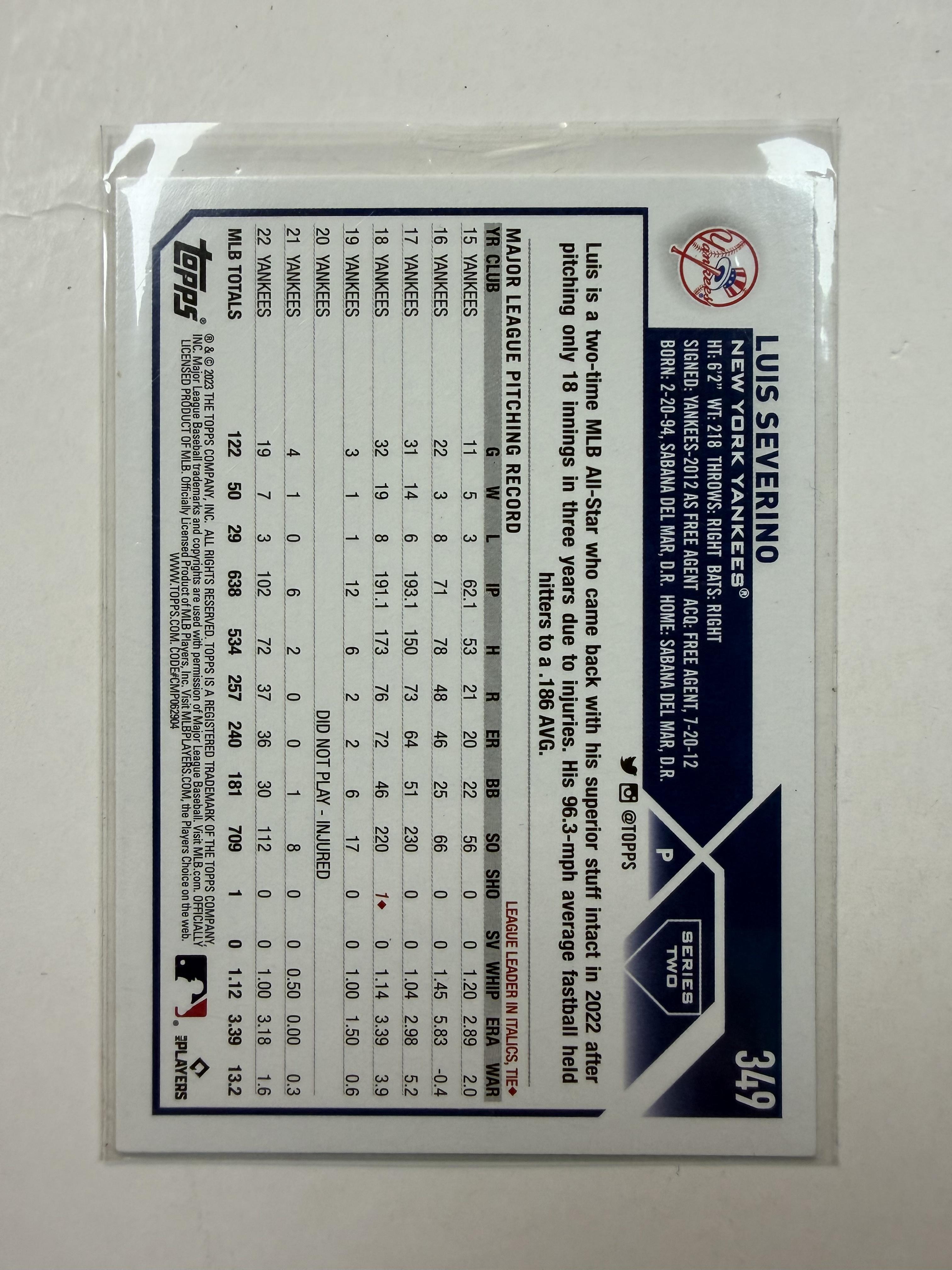 2023 Topps Series Two #349 Luis Severino New York Yankees