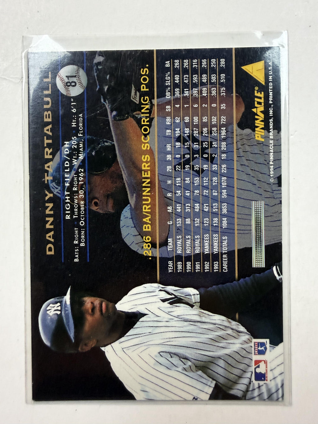 1994 Pinnacle #81 Danny Tartabull New York Yankees