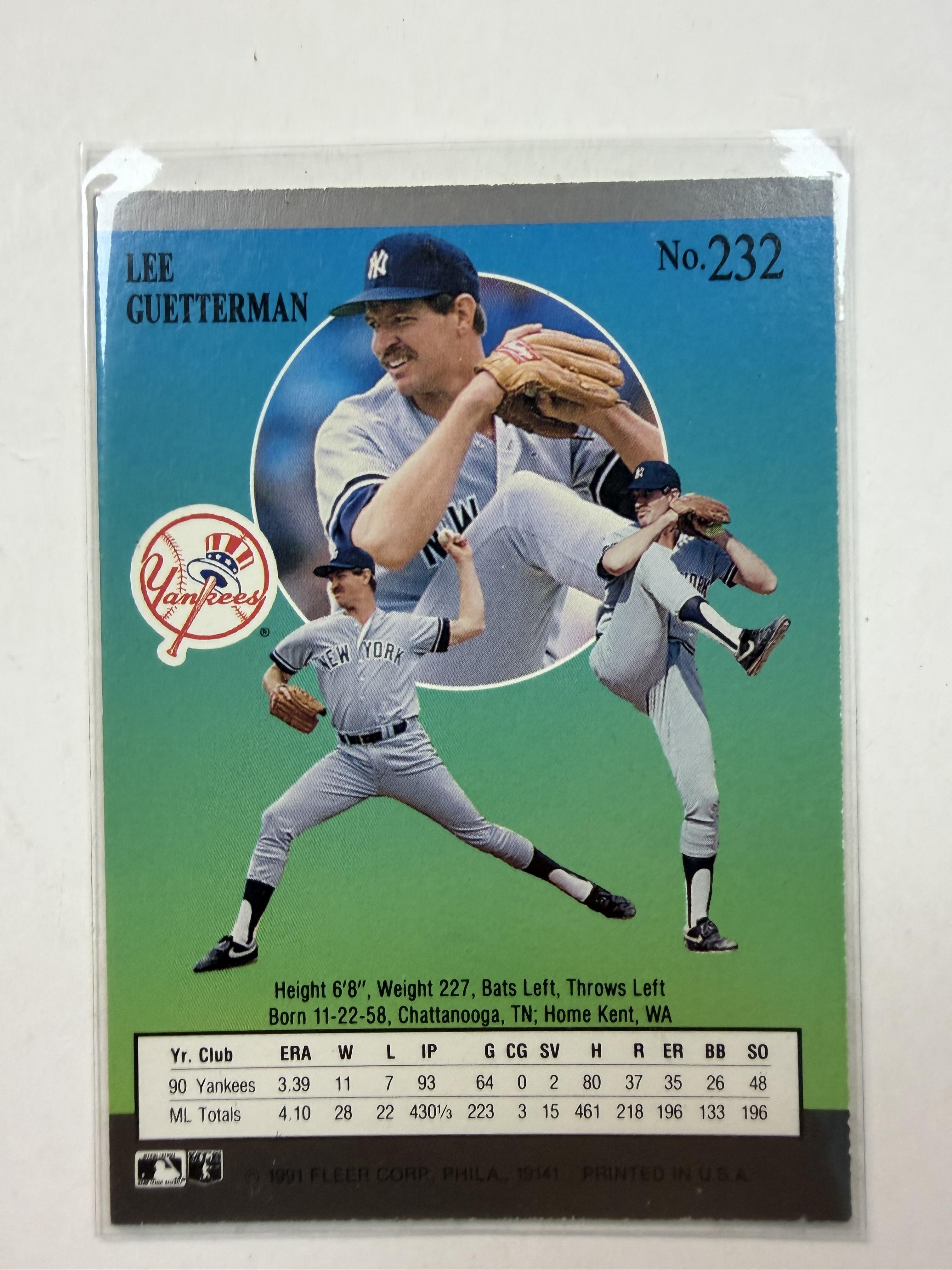 1991 Ultra #232 Lee Guetterman New York Yankees