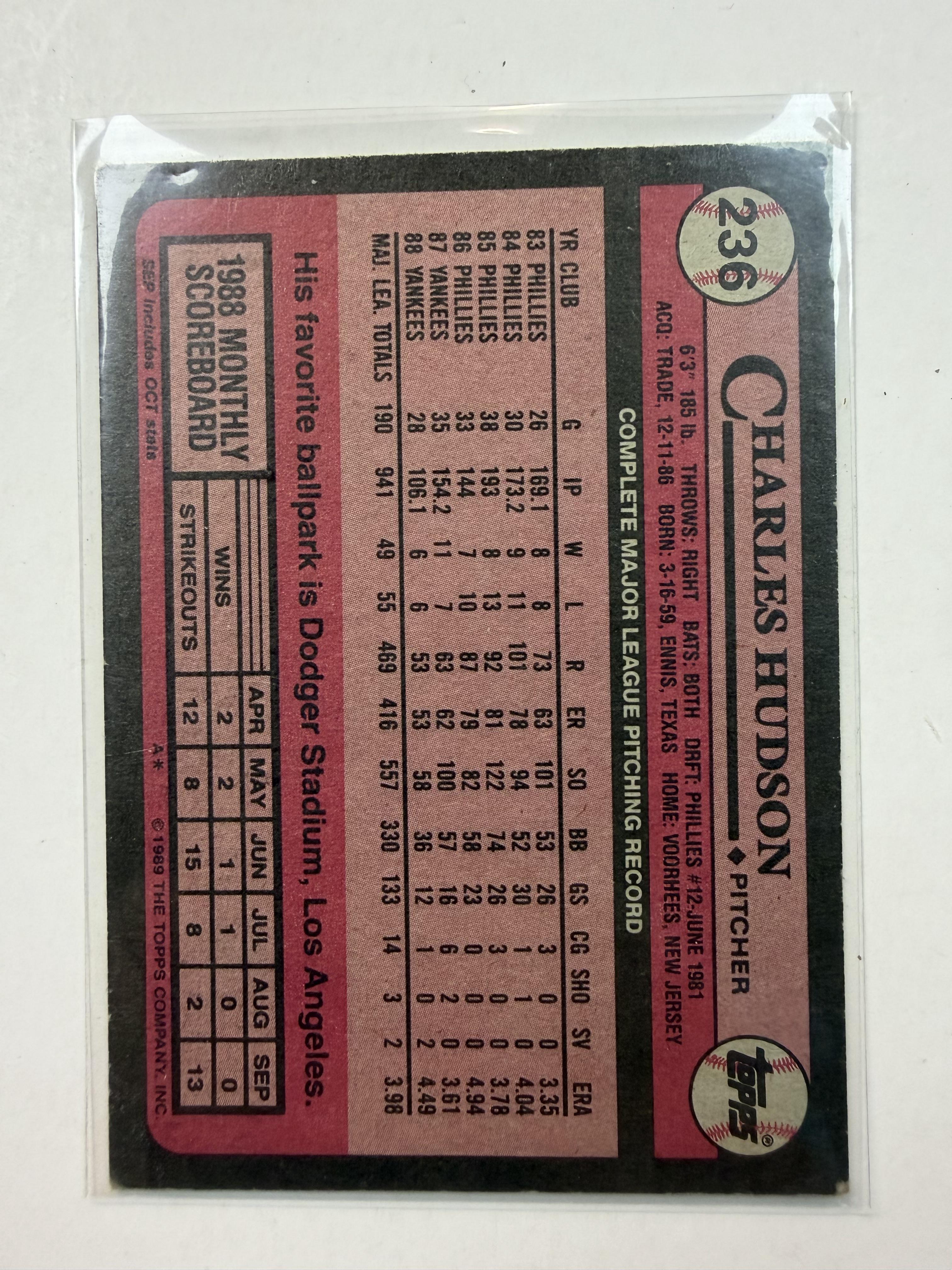 1989 Topps #236 Charles Hudson New York Yankees