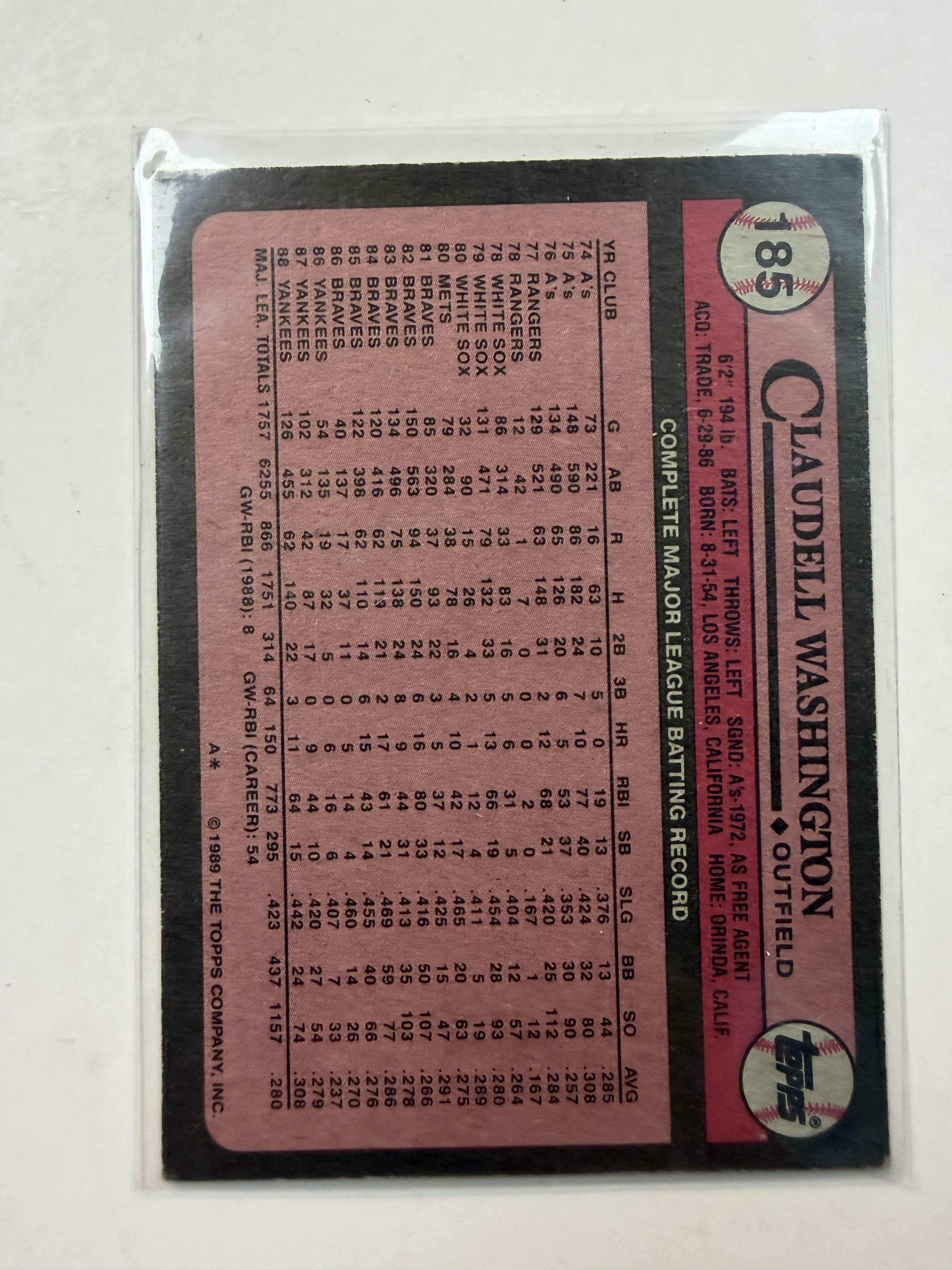 1989 Topps #185 Claudell Washington New York Yankees