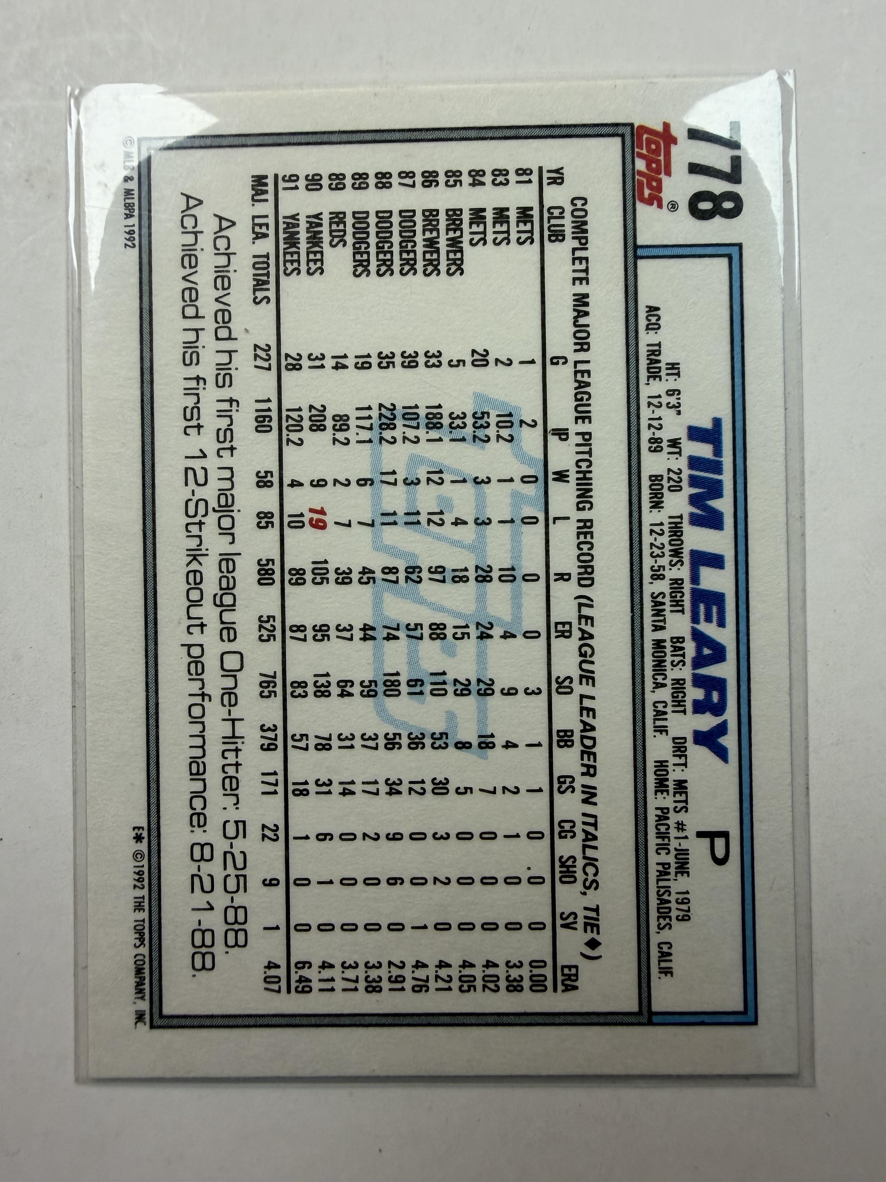 1992 Topps Micro #778 Tim Leary New York Yankees