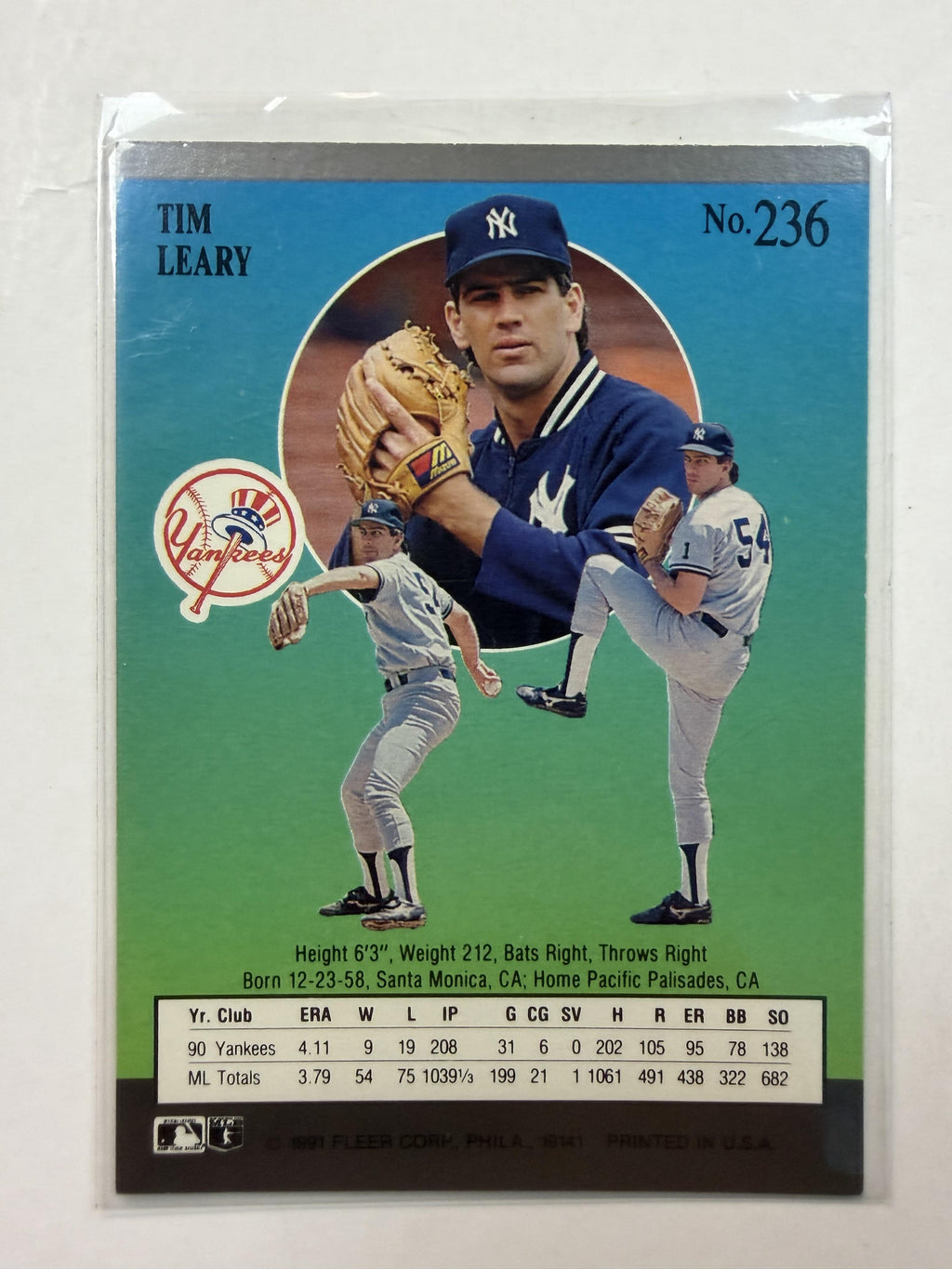 1991 Ultra #236 Tim Leary New York Yankees