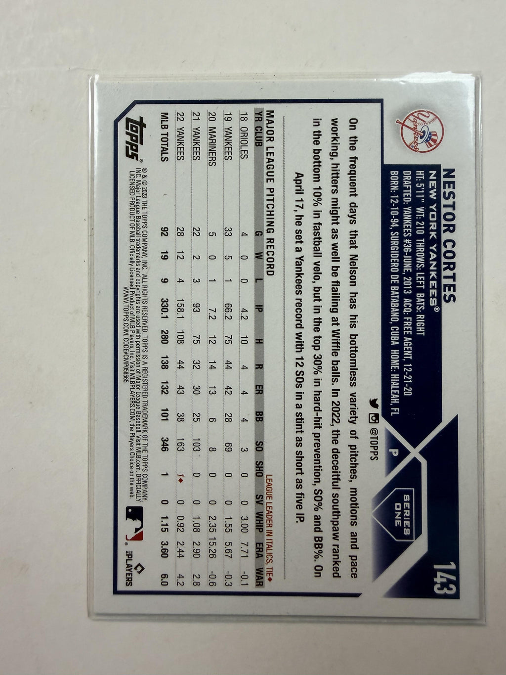 2023 Topps #143 Nestor Cortes New York Yankees