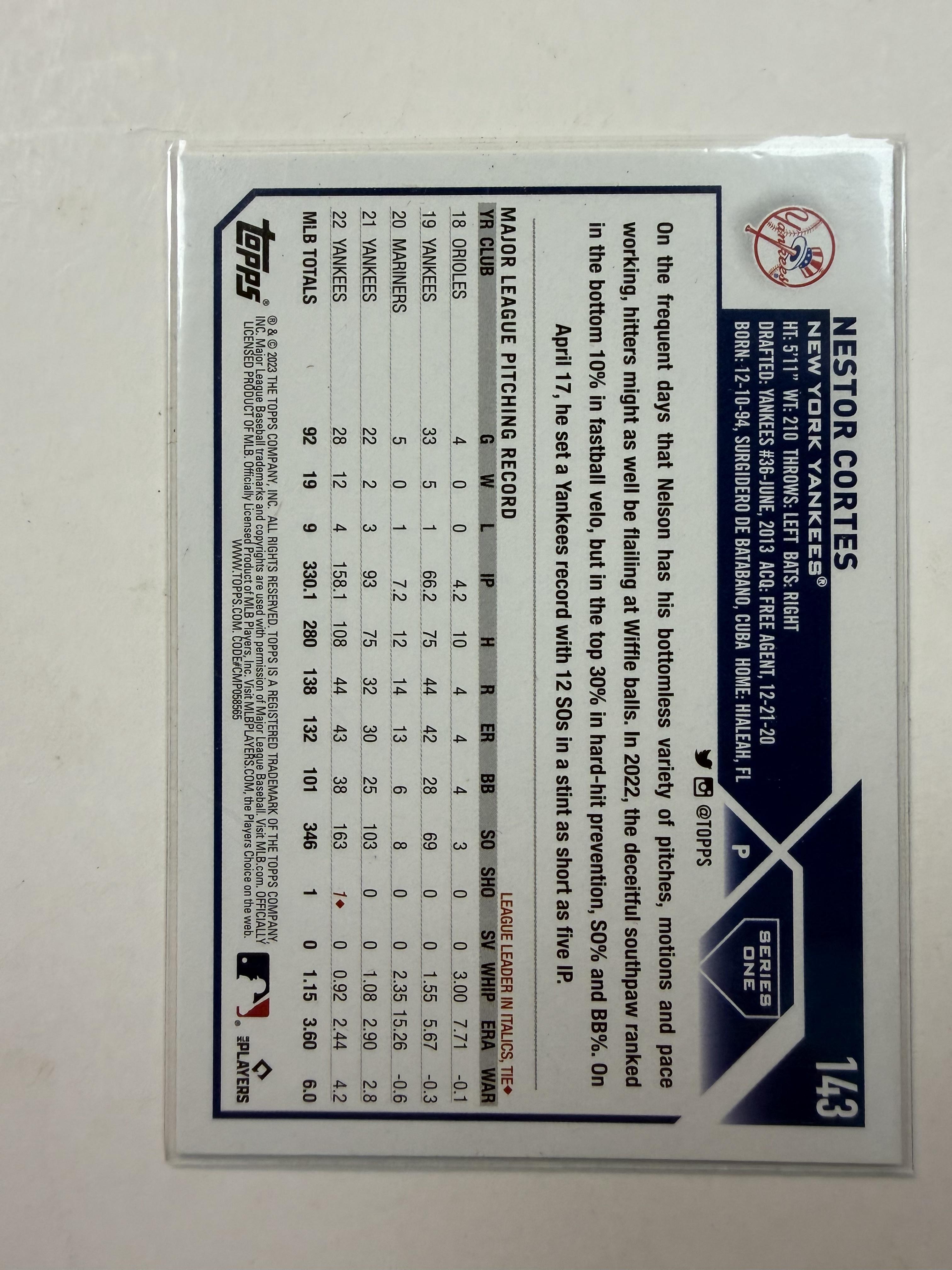 2023 Topps #143 Nestor Cortes New York Yankees