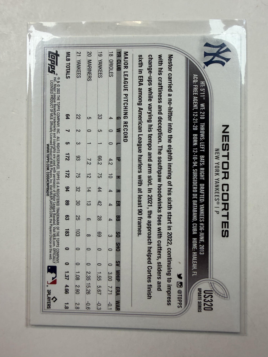 2022 Topps Update #US320 Nestor Cortes New York Yankees