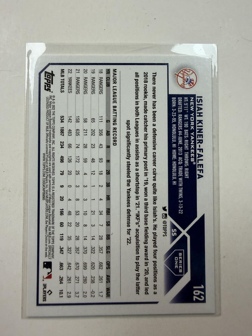 2023 Topps #162 Isiah Kiner-Falefa New York Yankees
