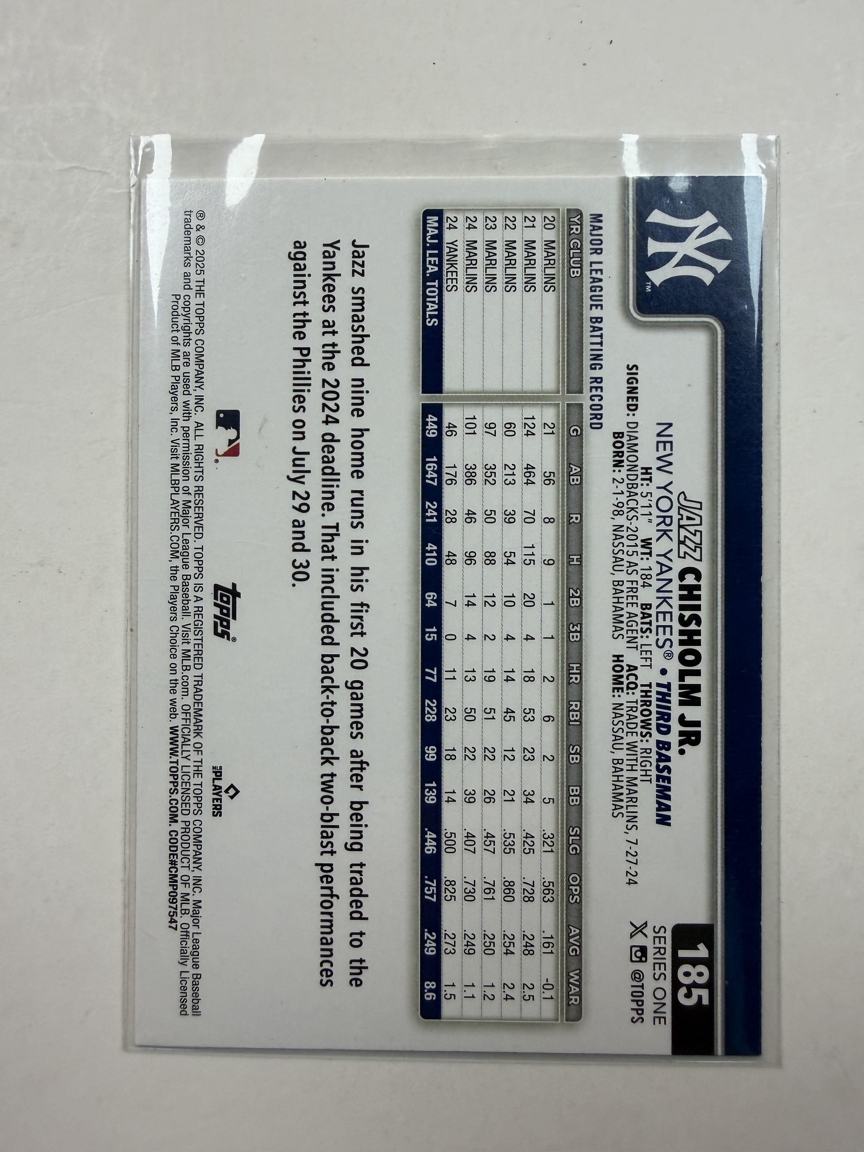 2025 Topps #185 Jazz Chisholm Jr. New York Yankees