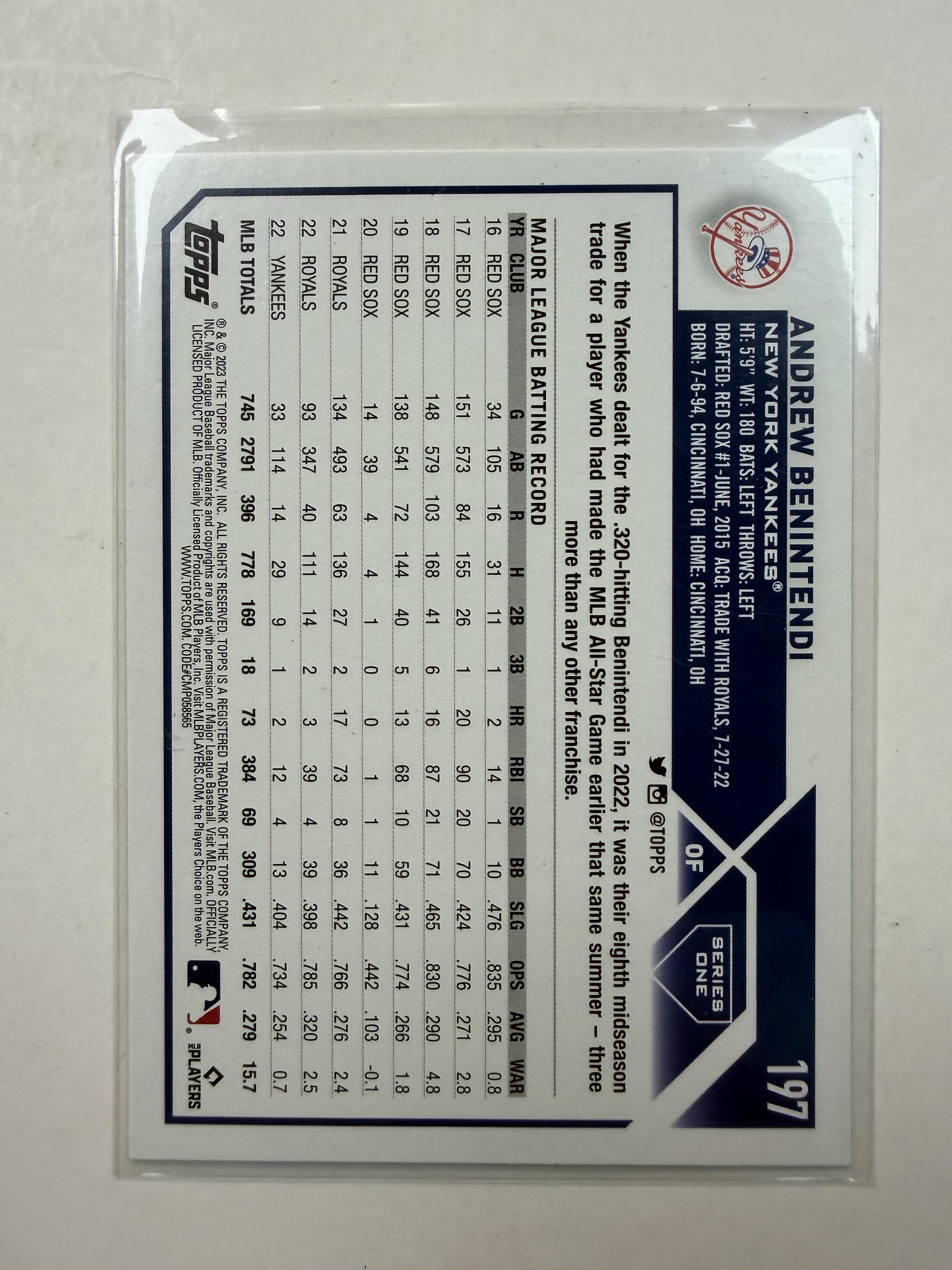 2023 Topps Series One  #197 Andrew Benintendi New York Yankees