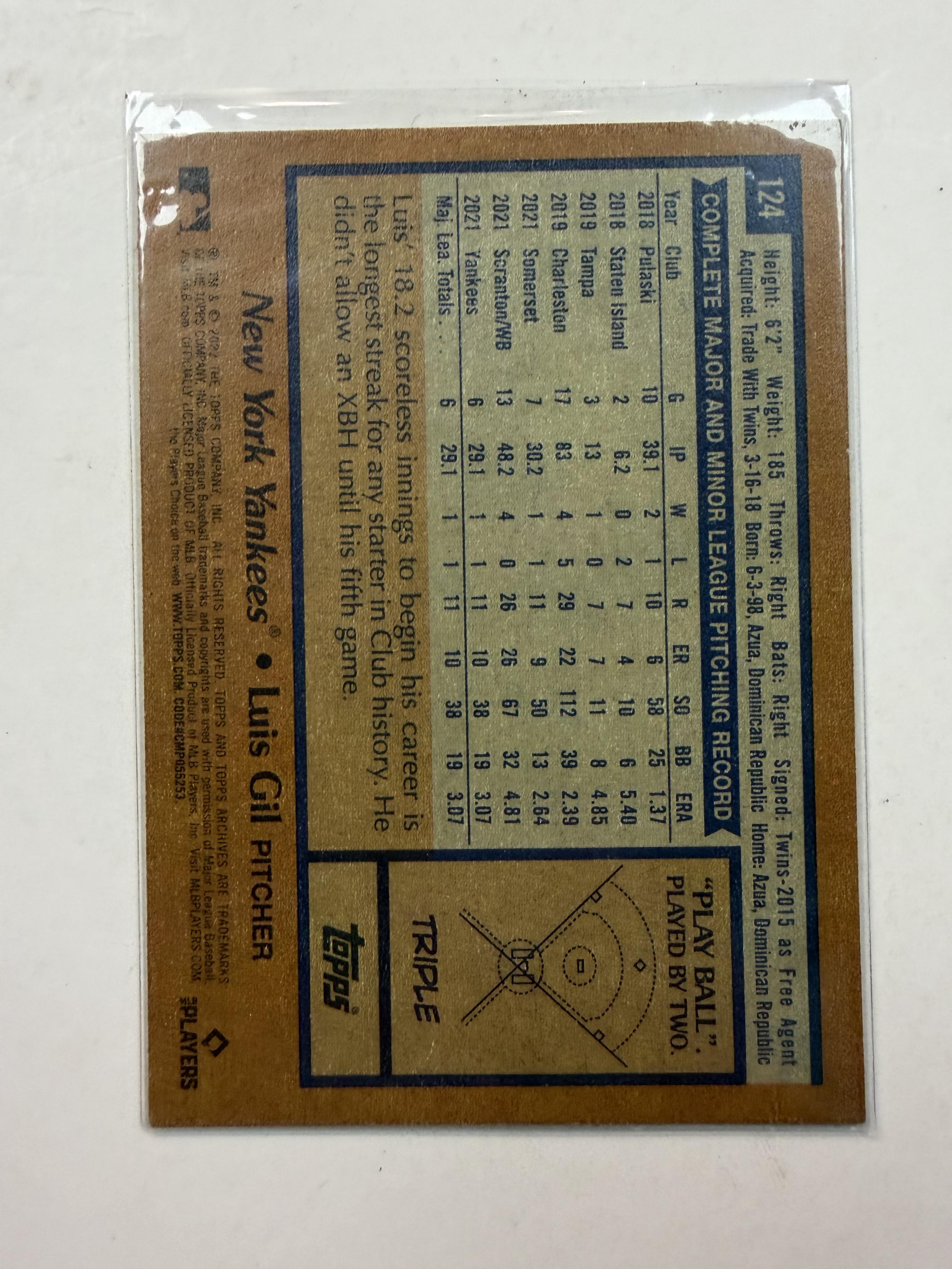 2022 Topps Archives #124 Luis Gil Rookie Card New York Yankees
