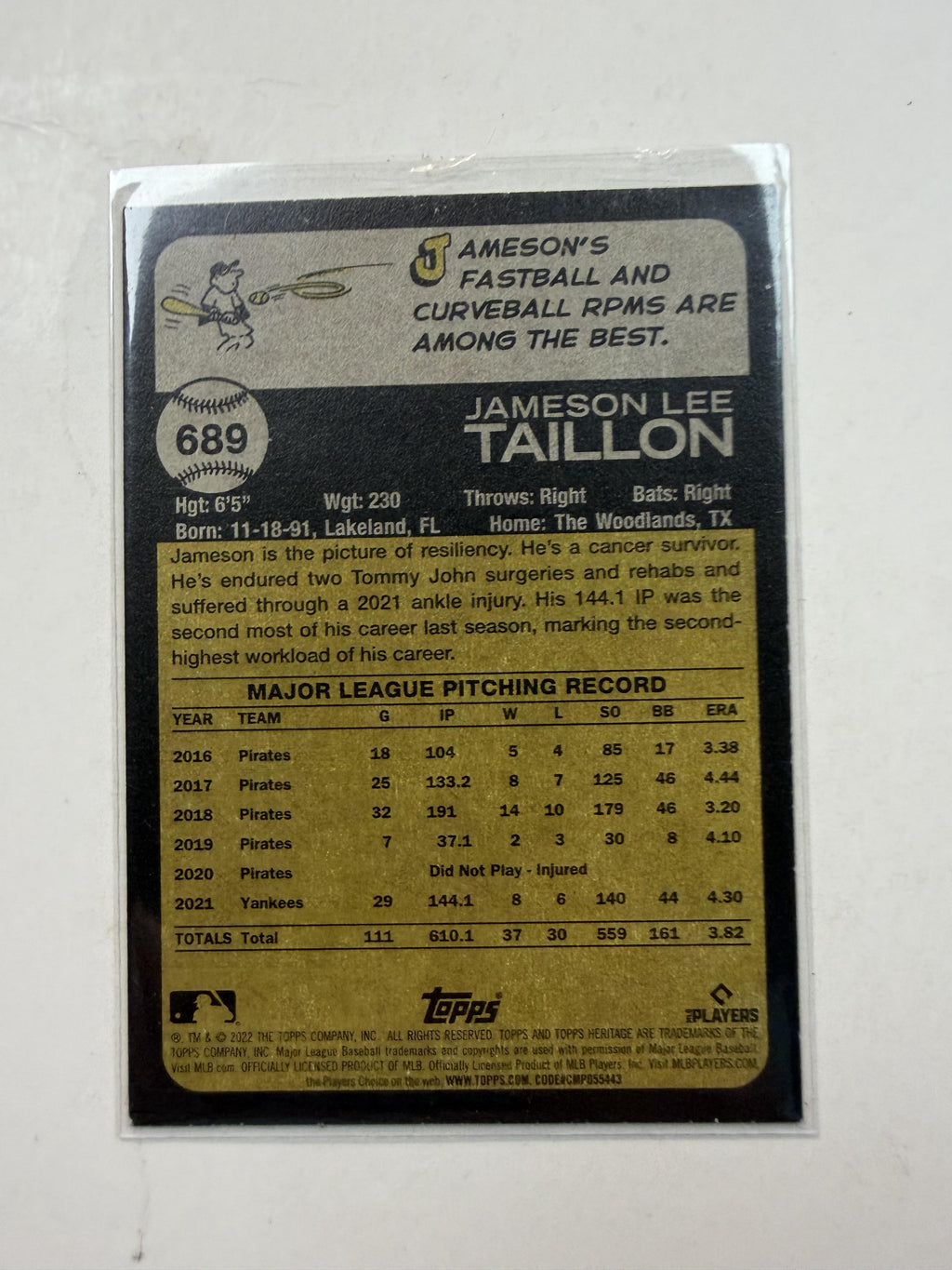 2022 Topps Heritage #689 Jameson Lee Taillon New York Yankees